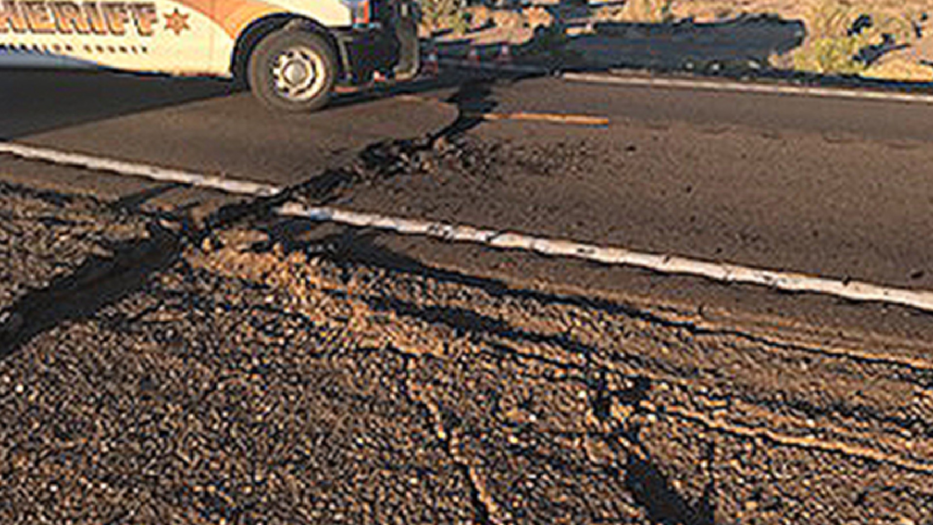 An earthquake caused a massive crack along Highway 95 between Las Vegas and Reno, Nevada, on May 15, 2020. (Nevada Highway Patrol)