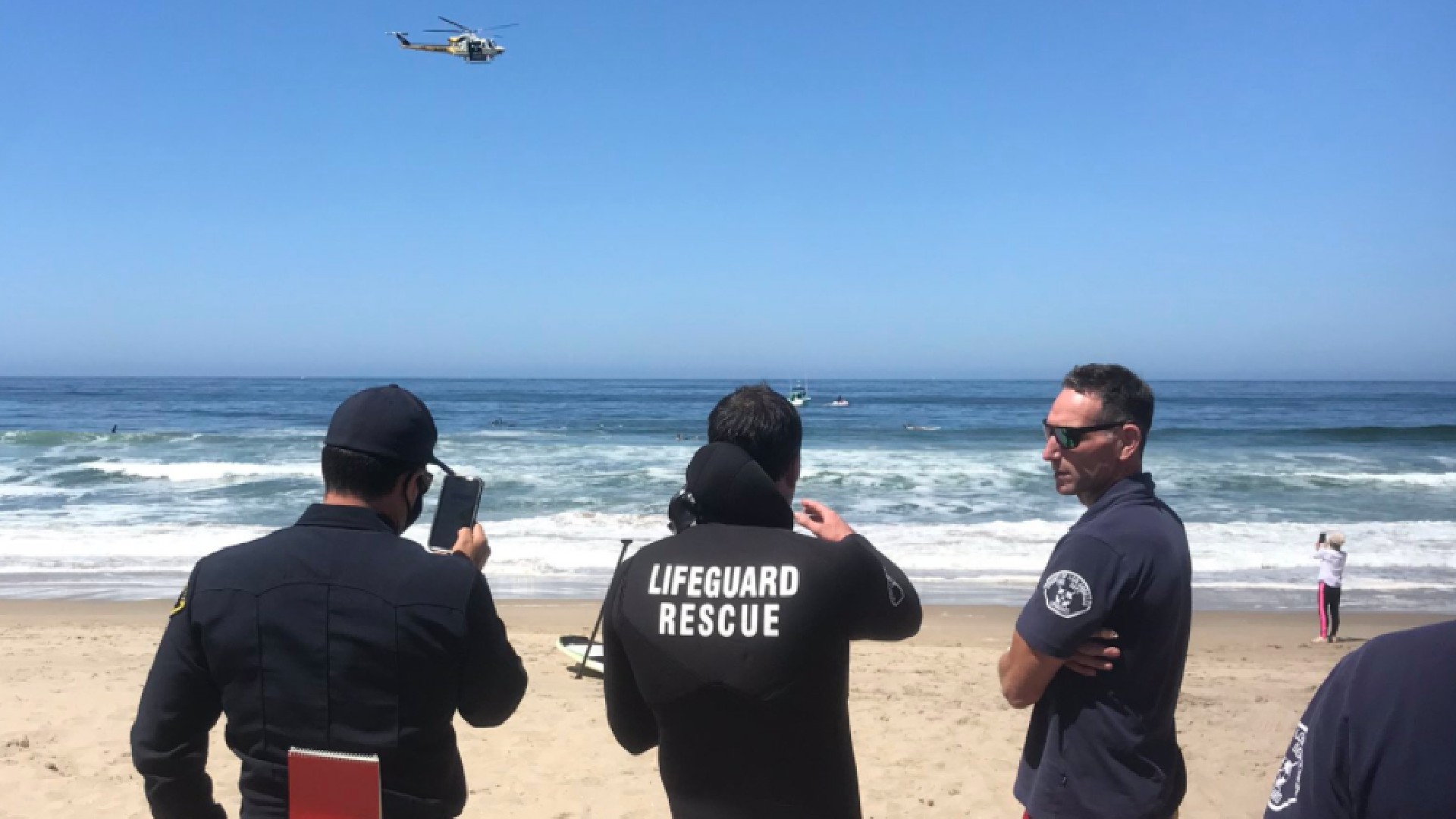 A search was underway for a missing swimmer off the coast of Manhattan Beach on May 21, 2020. (Los Angeles County Fire Department Lifeguards Division)