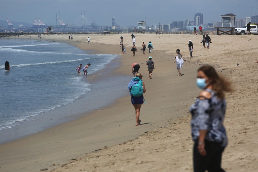 Seal Beach is seen after it reopened in May 2020. (Dania Maxwell / Los Angeles Times)