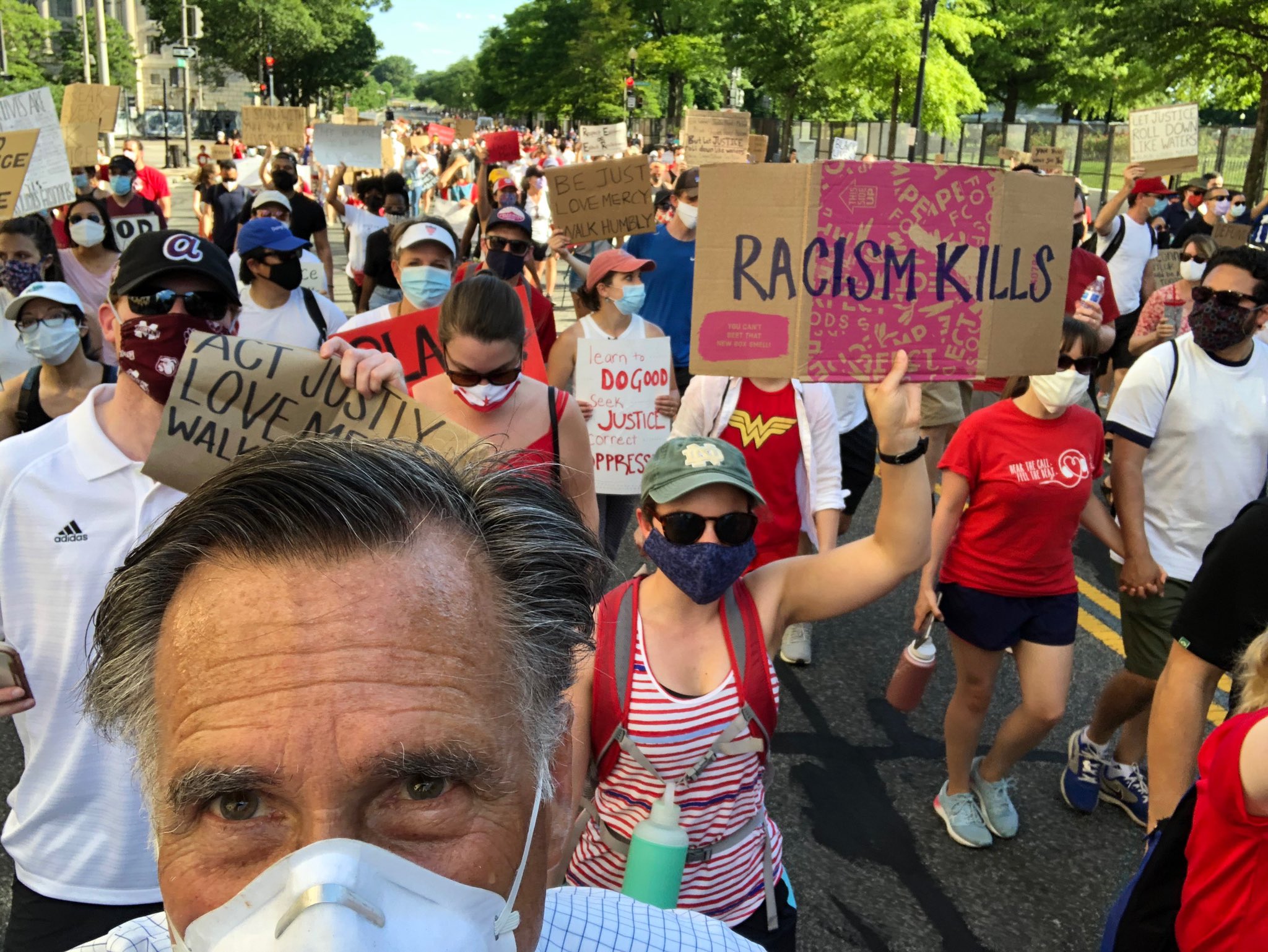 Senator Mitt Romney tweeted a photo of himself marching in solidarity with Black Lives Matter in Washington D.C. on June 7, 2020.