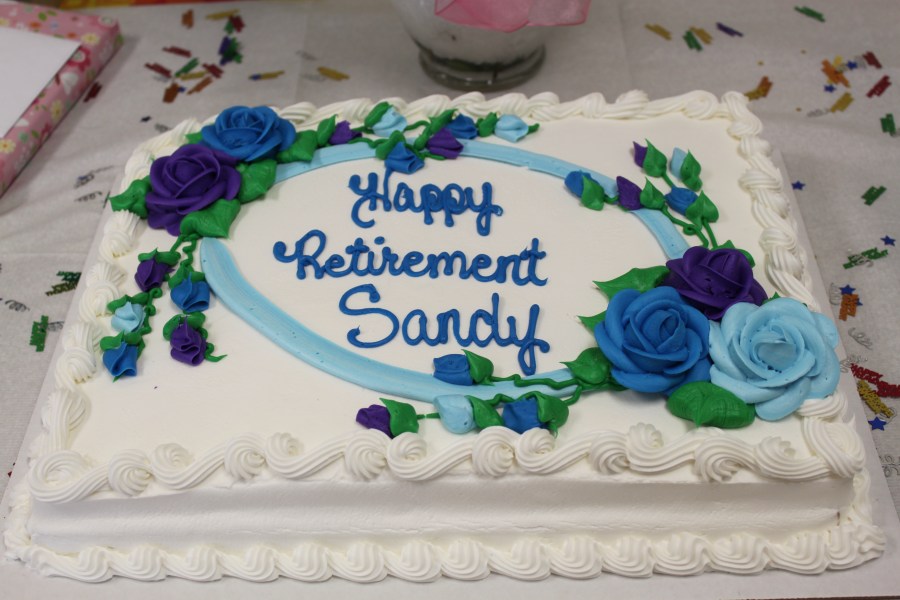 A cake from Costco reads "Happy Retirement Sandy" in a 20013 photo from Minnesota's Anoka County Library Flickr page.