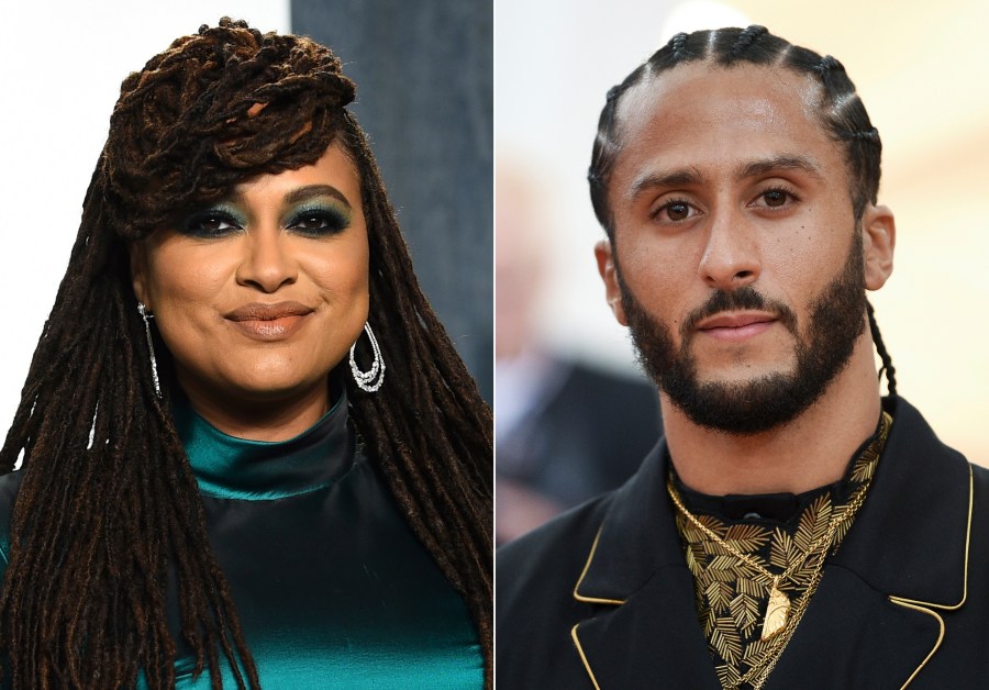 In this combination photo, filmmaker Ava DuVernay appears at the Vanity Fair Oscar Party in Beverly Hills on Feb. 9, 2020, left, and Colin Kaepernick attends The Metropolitan Museum of Art's Costume Institute benefit gala in New York on May 6, 2019. (AP Photo)