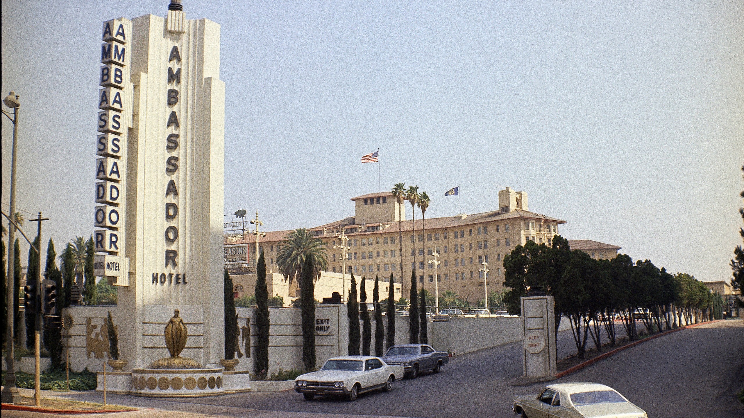 This June 28, 1968, shows the main entrance to the Ambassador Hotel in Los Angeles, where presidents slept, Robert Kennedy was assassinated in 1968 and Mary Pickford collected her Oscar for best actress in 1930 and now the site of a public-school complex. Opened in 1921 and designed by Myron Hunt, with later renovations by African American architect Paul Revere Williams, the Ambassador Hotel was one of Los Angeles' defining historic sites. (AP Photo/David F. Smith, File)