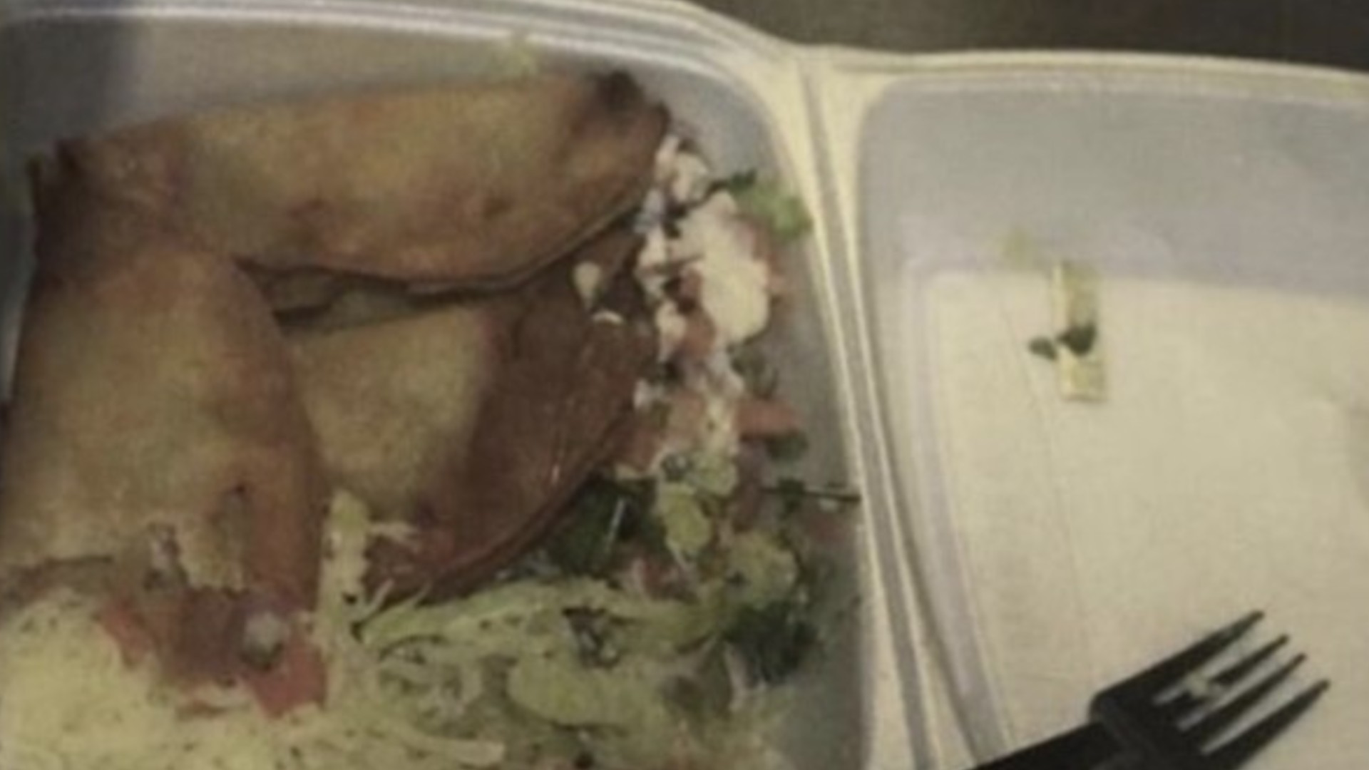 A metal blade in a police officer's food at an Alhambra restaurant on June 11, 2020, is pictured in this photo obtained by KTLA.