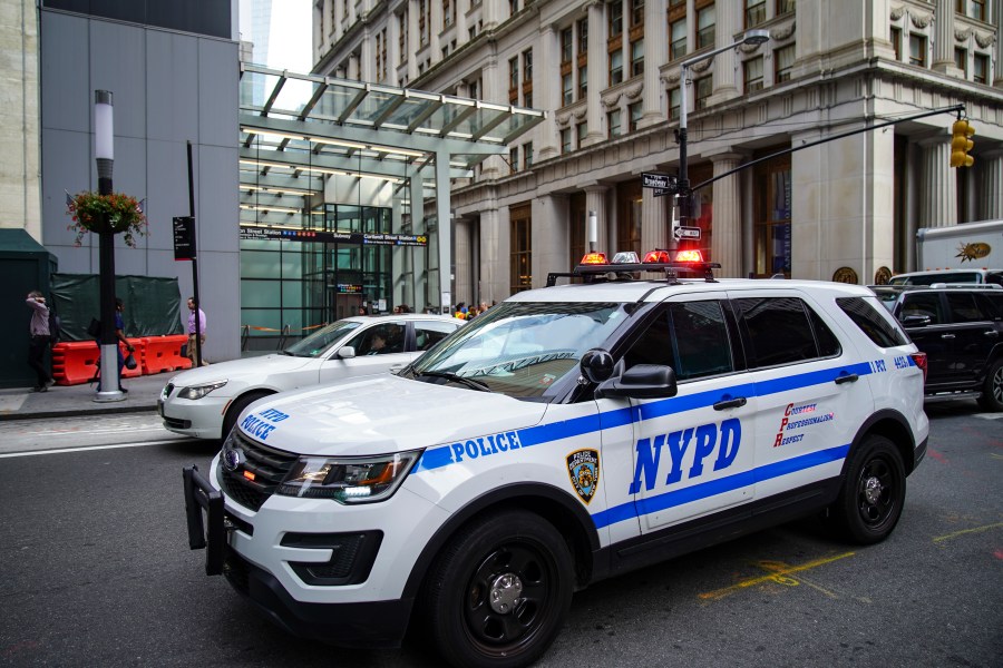 NYPD police vehicles are seen in Lower Manhattan on August 16, 2019, in New York City. (Drew Angerer/Getty Images)