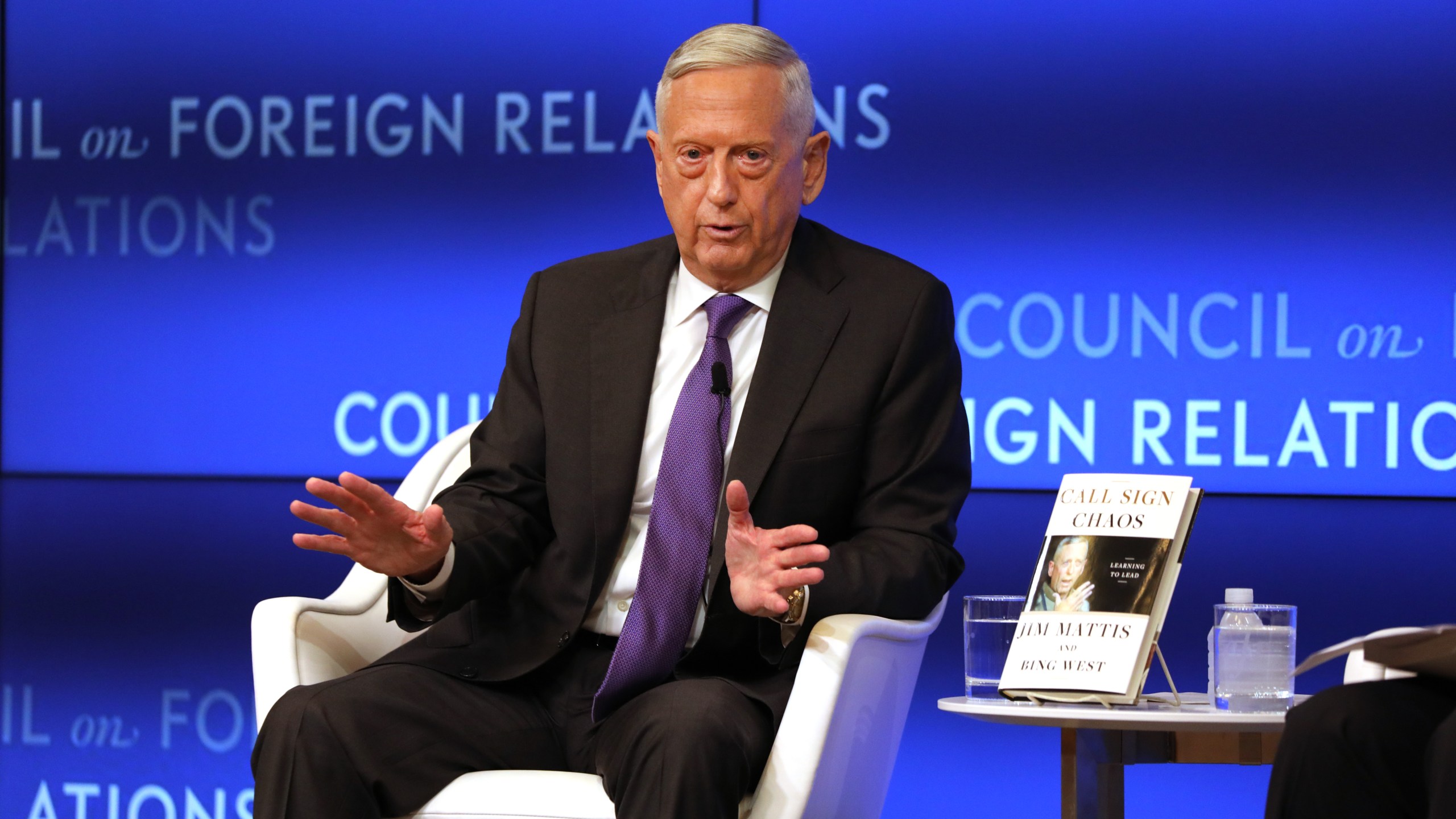 Former Defense Secretary General James Mattis speaks with Richard Haass at The Council on Foreign Relations on Sept. 3, 2019 in New York City. (Spencer Platt/Getty Images)