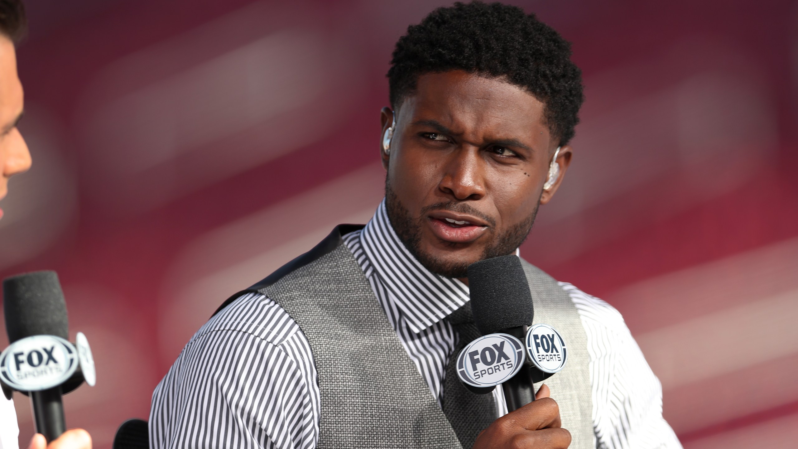 Former USC running back Reggie Bush attends the USC game against Utah as a guest on the pregame show on Fox Sports at Los Angeles Memorial Coliseum on Sept. 20, 2019, in Los Angeles. (Meg Oliphant/Getty Images)