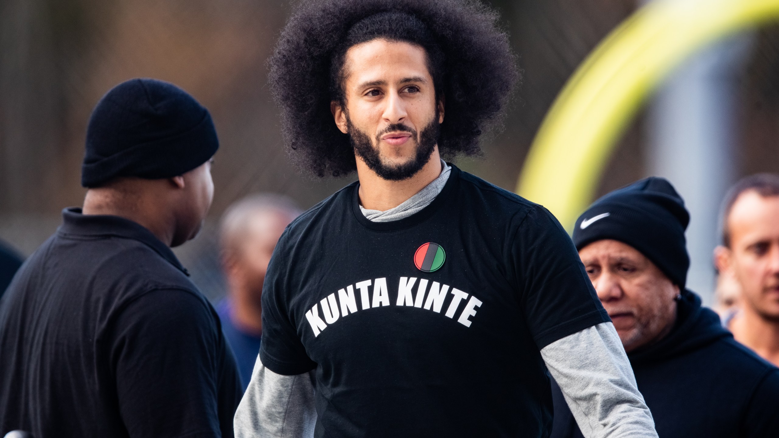 Colin Kaepernick looks on during an NFL workout in Riverdale, Georgia, on Nov. 16, 2019. (Carmen Mandato / Getty Images)