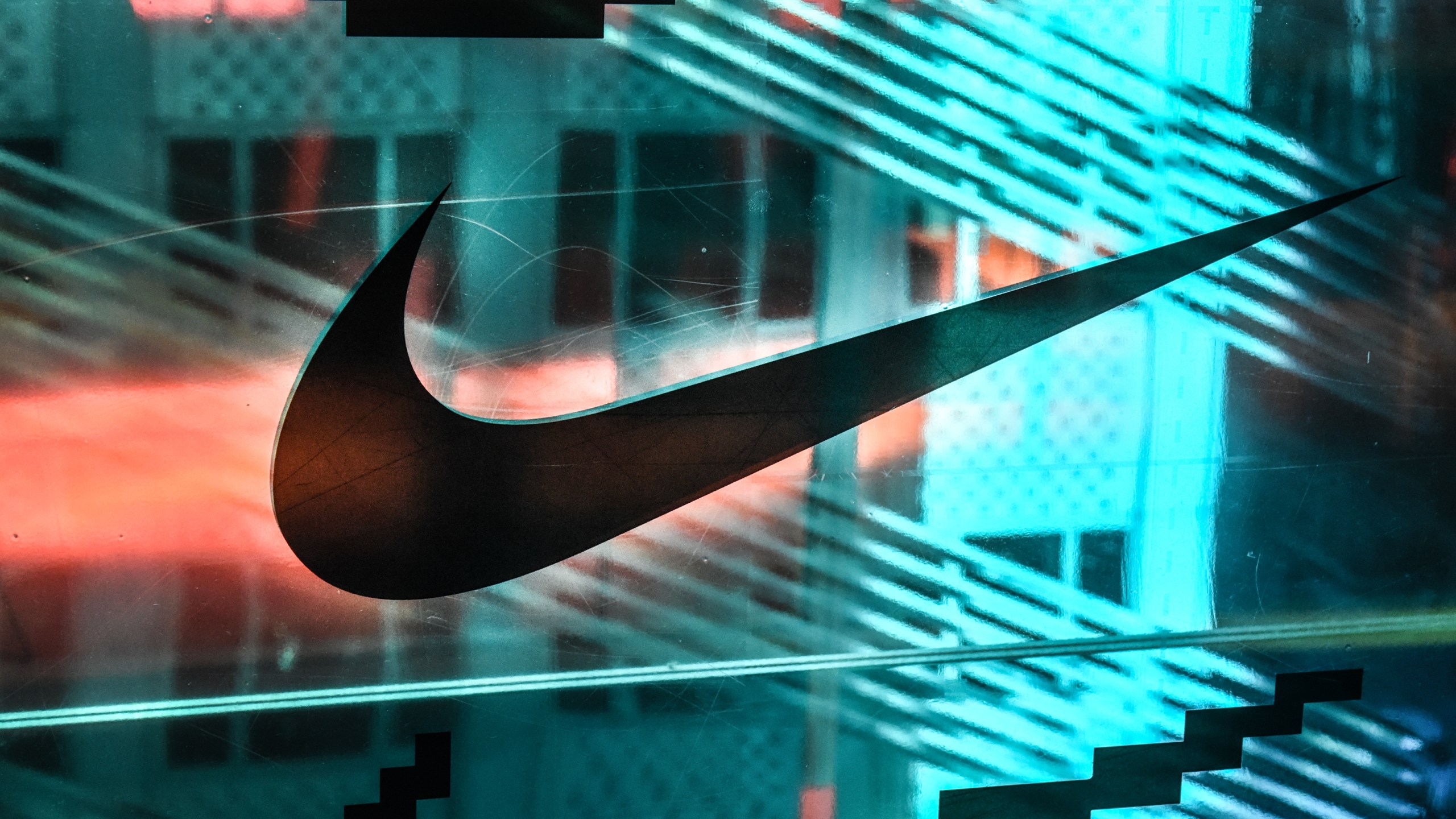 A Nike logo is seen at the Nike flagship store on 5th Avenue on Dec. 20, 2019 in New York City. (Stephanie Keith/Getty Images)