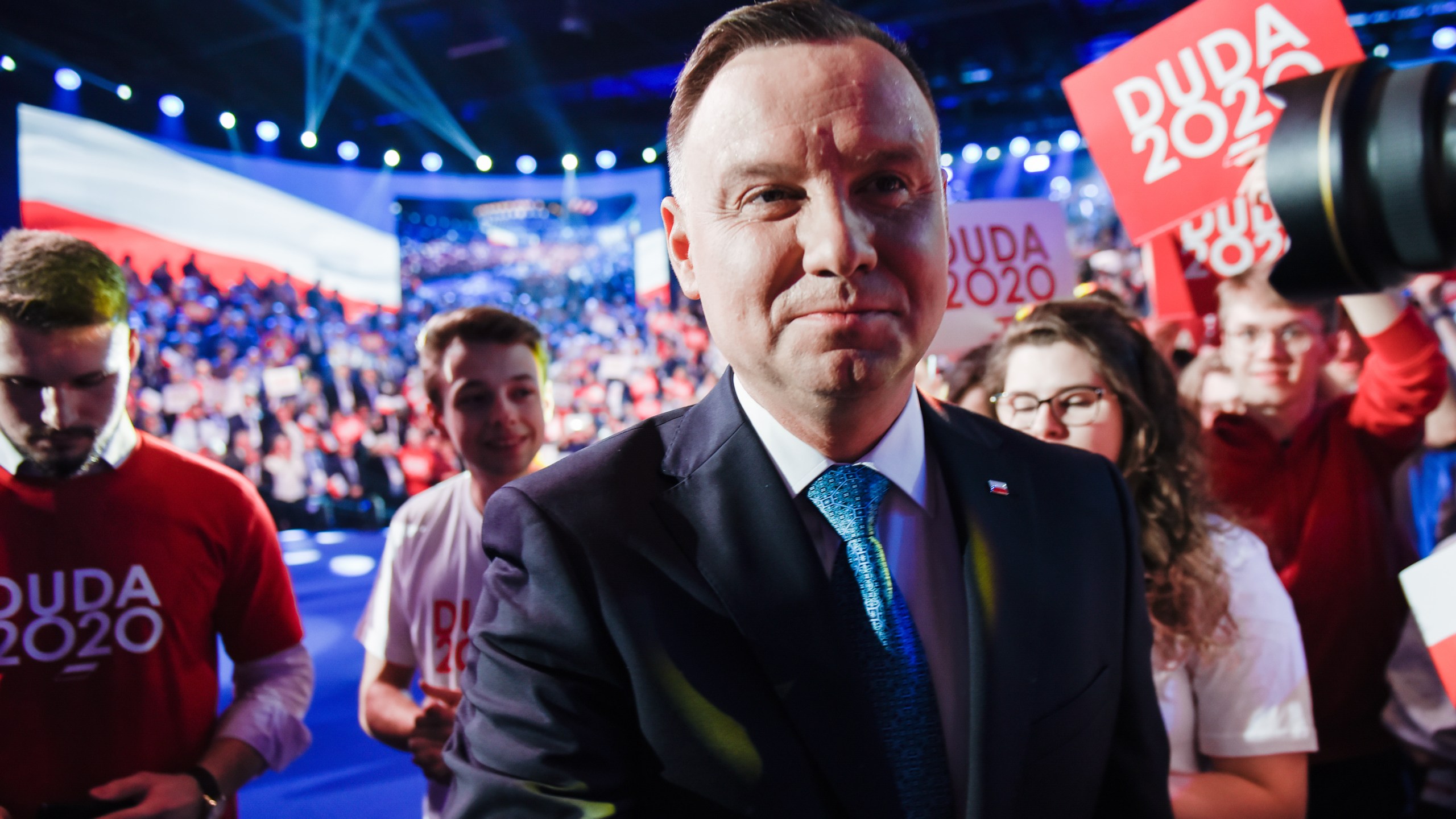 President of Poland, Andrzej Duda, shakes hands with supporters during the official launch of the Presidential campaign on Feb. 15, 2020, in Warsaw, Poland. The ruling government party, Law and Justice has openly announced that the party will strongly support Andrzej Duda for the May 10, 2020 Presidential Elections. Today's Presidential Convention brings together the current leader of the right-wing Law and Justice party, Jaroslaw Kaczynski and Poland's Prime Minister, Mateusz Morawiecki among other party members. (Omar Marques/Getty Images)