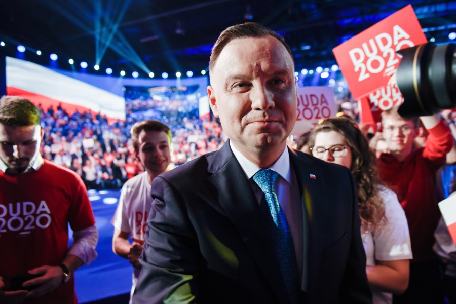 President of Poland, Andrzej Duda, shakes hands with supporters during the official launch of the Presidential campaign on Feb. 15, 2020, in Warsaw, Poland. The ruling government party, Law and Justice has openly announced that the party will strongly support Andrzej Duda for the May 10, 2020 Presidential Elections. Today's Presidential Convention brings together the current leader of the right-wing Law and Justice party, Jaroslaw Kaczynski and Poland's Prime Minister, Mateusz Morawiecki among other party members. (Omar Marques/Getty Images)