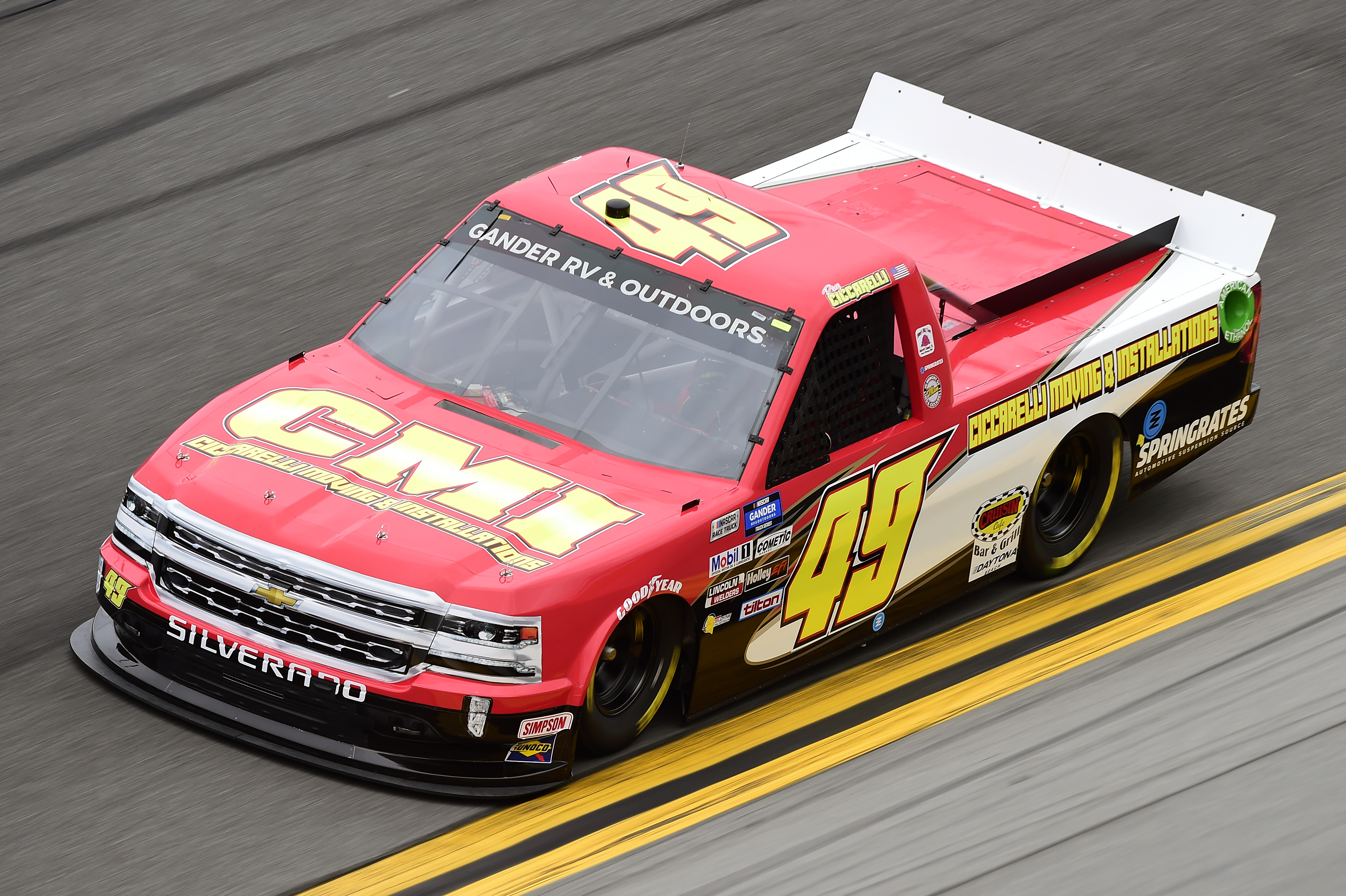 Ray Ciccarelli, driver of the #49 CMI Motorsports Chevrolet, qualifies for the NASCAR Gander RV & Outdoors Truck Series NextEra Energy 250 at Daytona International Speedway on February 14, 2020 in Daytona Beach, Florida. (Jared C. Tilton/Getty Images)