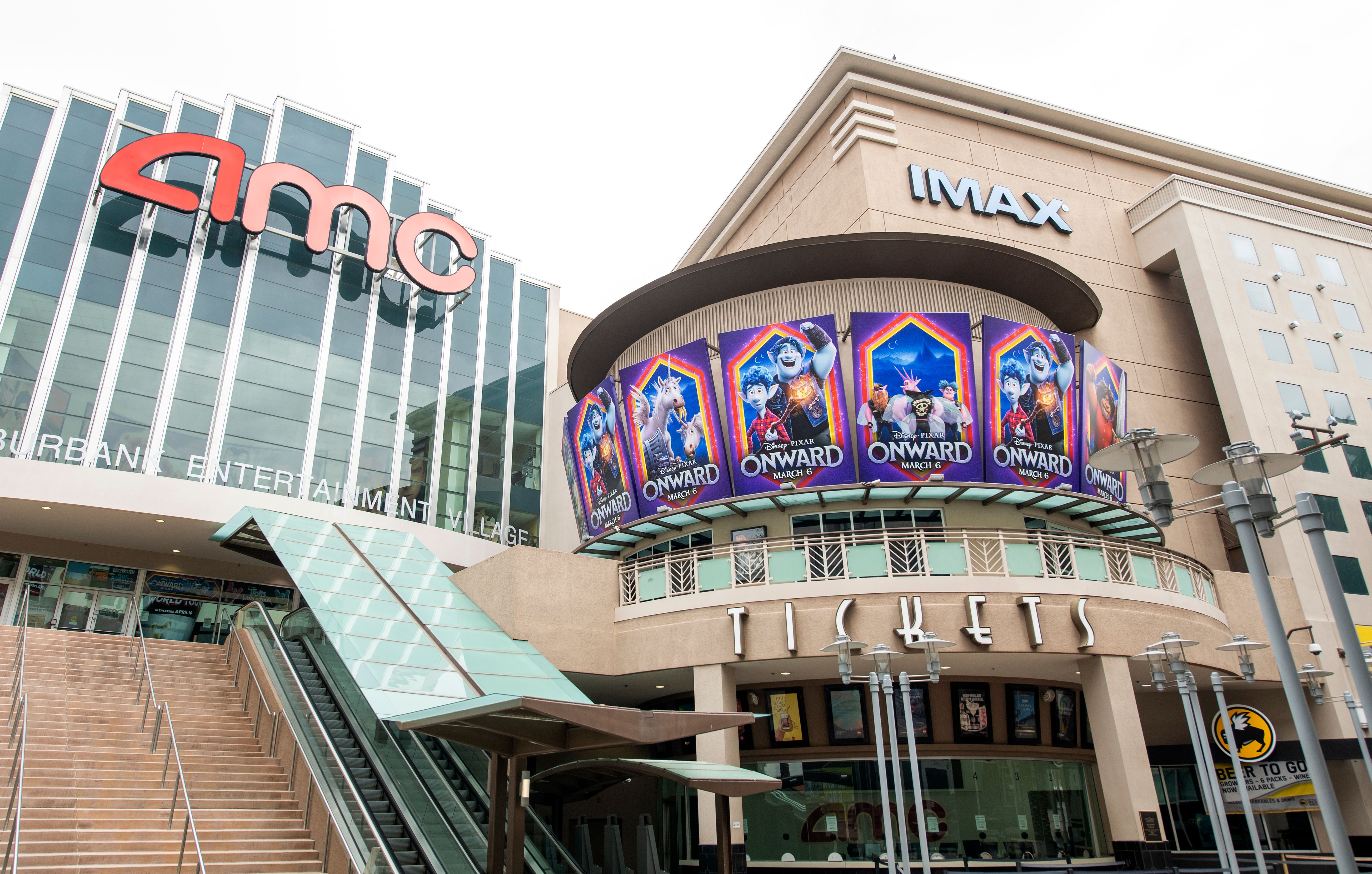 Outside view of the closed AMC Theater in Burbank amid the coronavirus pandemic on May 12, 2020. (VALERIE MACON/AFP via Getty Images)