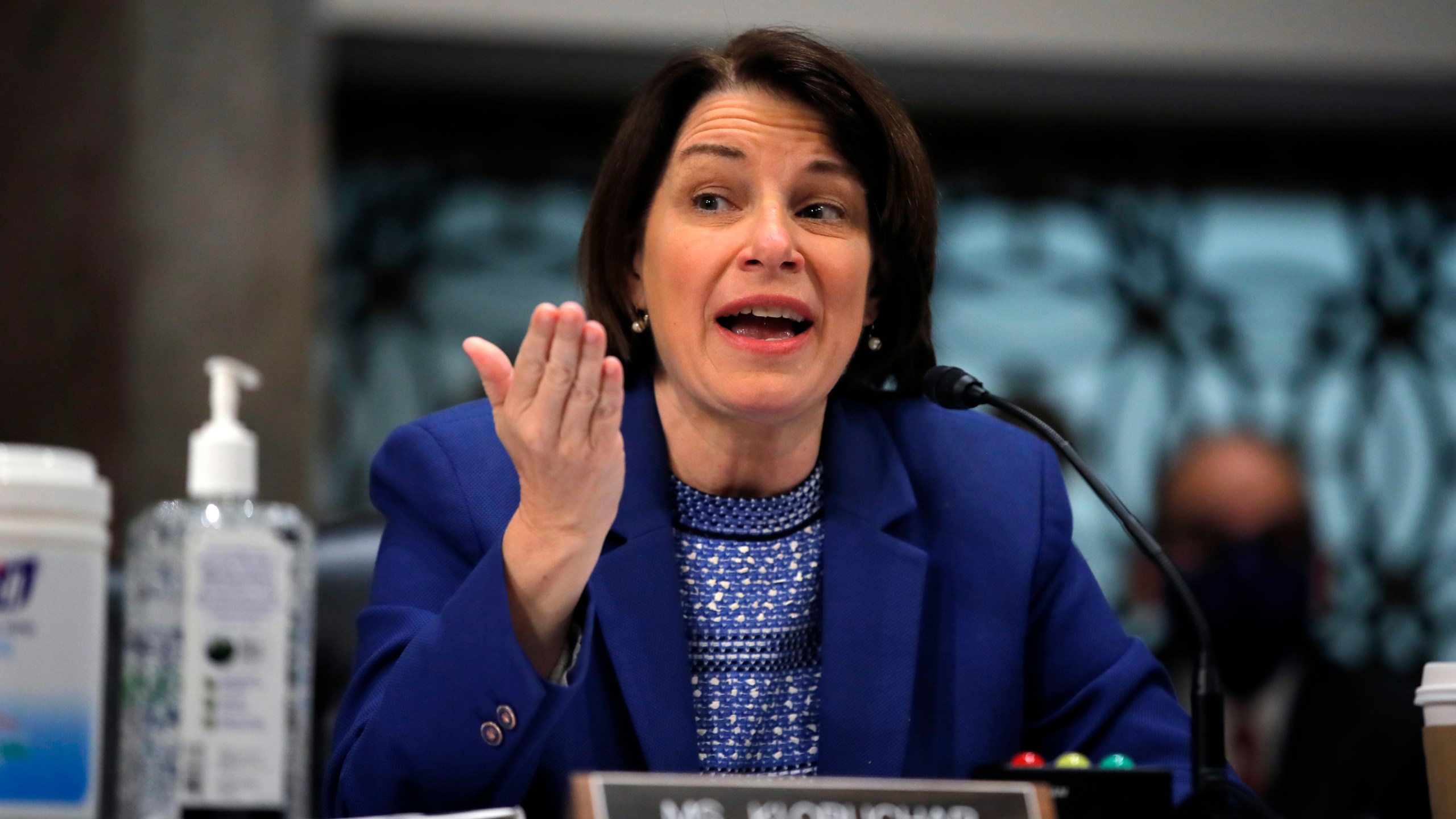 Sen. Amy Klobuchar gives her opening statement during a Senate Judiciary Committee business meeting on Capitol Hill on June 11, 2020. (Carolyn Kaster / Getty Images)