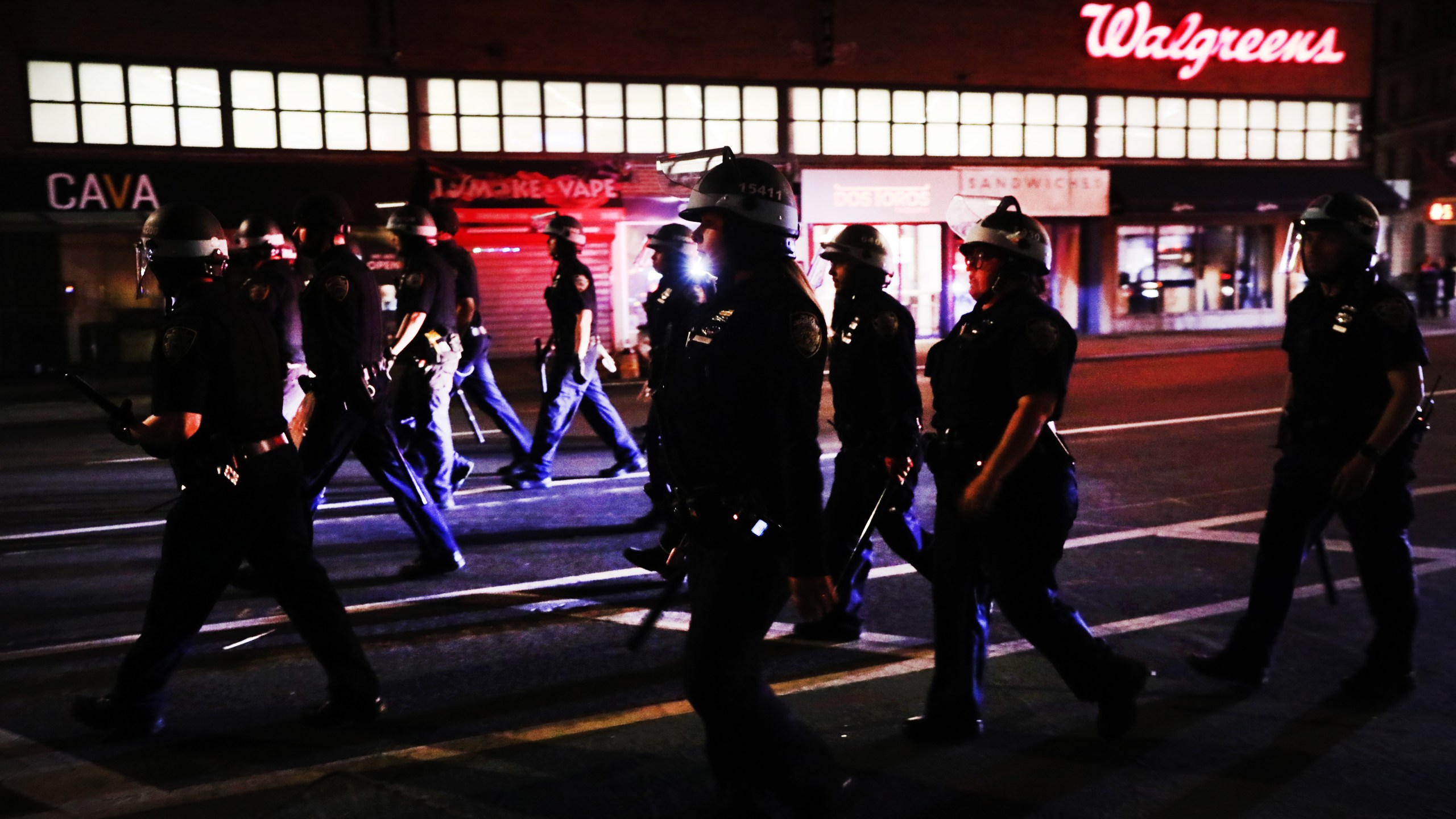 Police enforce an 8 p.m. curfew as thousands of demonstrators again take to the streets of Manhattan to show anger at the police killing of George Floyd on June 2, 2020. (Spencer Platt / Getty Images)