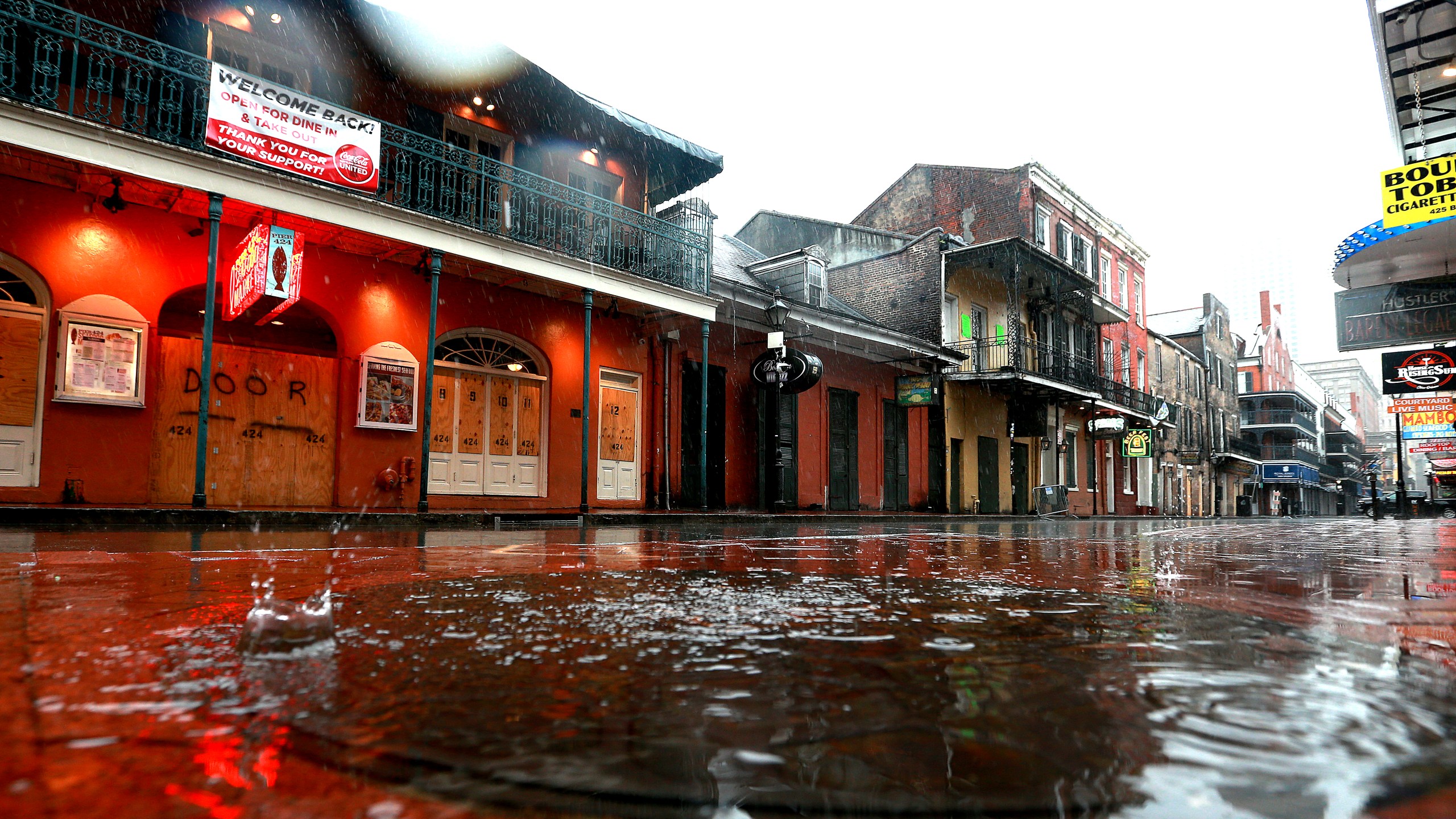 Water puddles along Bourbon Street in the French Quarter as Tropical Storm Cristobal nears the coast on June 7, 2020, in New Orleans, La. (Sean Gardner/Getty Images)