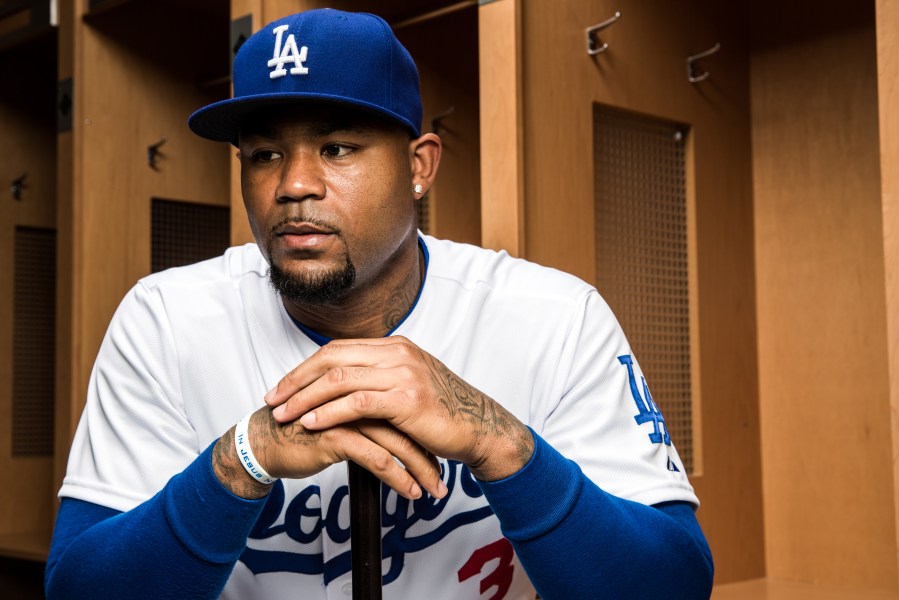 Carl Crawford of the Los Angeles Dodgers poses for a portrait during spring training in Glendale, Arizona, on Feb. 28, 2015. (Rob Tringali / Getty Images)