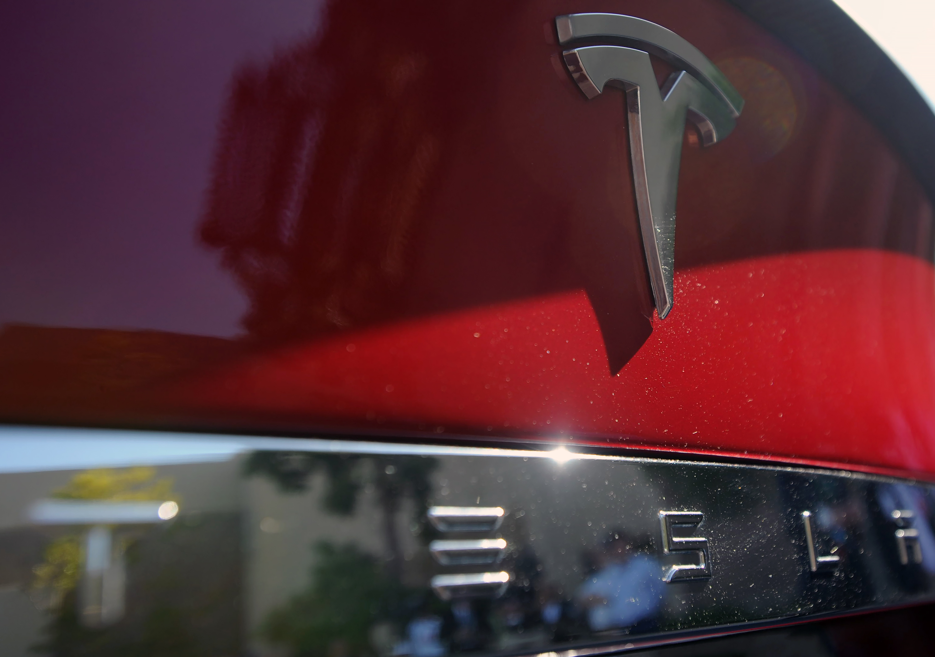 A Tesla Model S is seen at Tesla headquarters in Palo Alto on April 30, 2015 . (JOSH EDELSON/AFP via Getty Images)