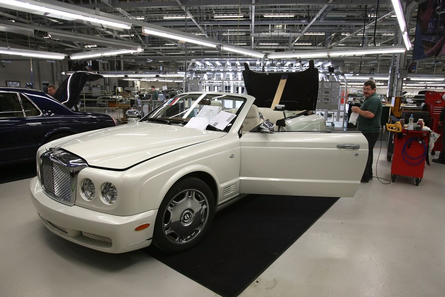 A Bentley undergoes final preparation and inspection in the Mulliner workshop at the Bentley Motors Factory on 19 November, 2007, in Crewe, England. (Christopher Furlong/Getty Images)