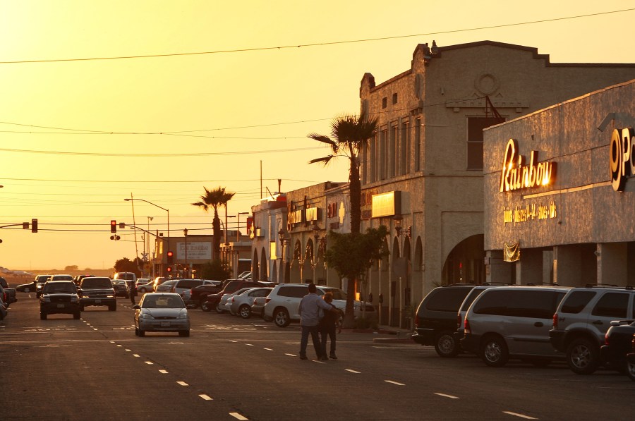 The sun sets in the border town of Calexico, near El Centro in Imperial County on March 12, 2009. (David McNew/Getty Images)