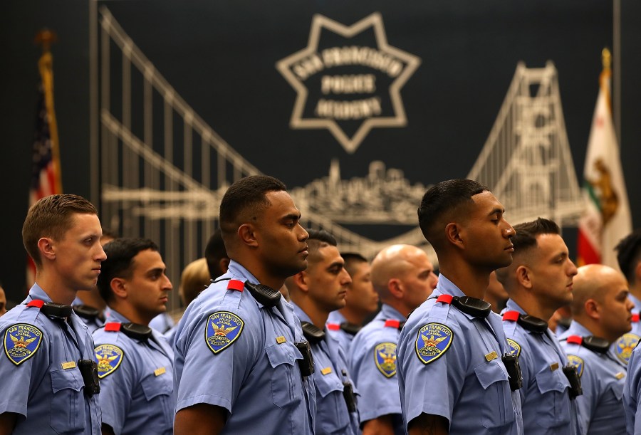 San Francisco police recruits look on during a news conference at the San Francisco Police Academy on May 15, 2018, in San Francisco. (Justin Sullivan/Getty Images)