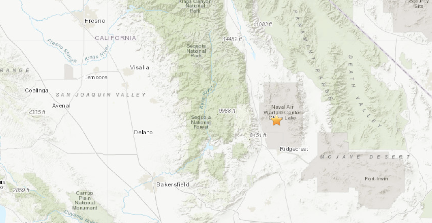 The location of a magnitude 3.1 earthquake that struck near Ridgecrest on June 12, 2020. (U.S. Geological Survey)