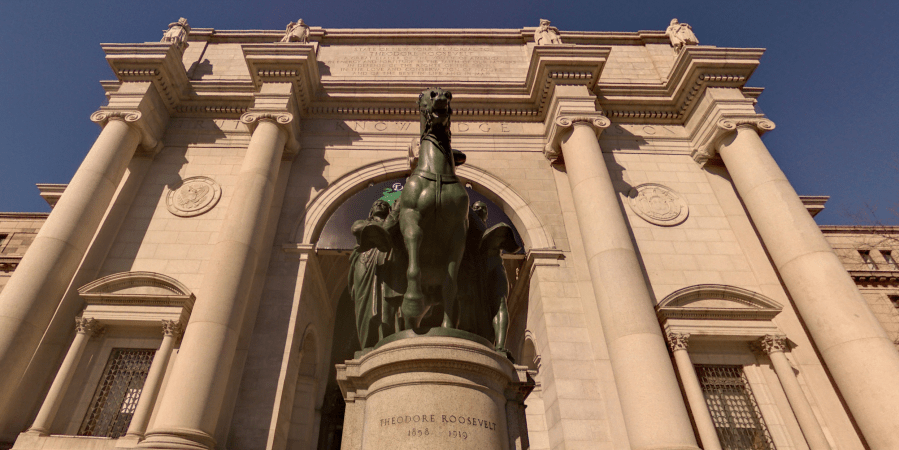 A Theodore Roosevelt statue outside the American Museum of Natural History in New York is seen in a Google Maps Street View image.