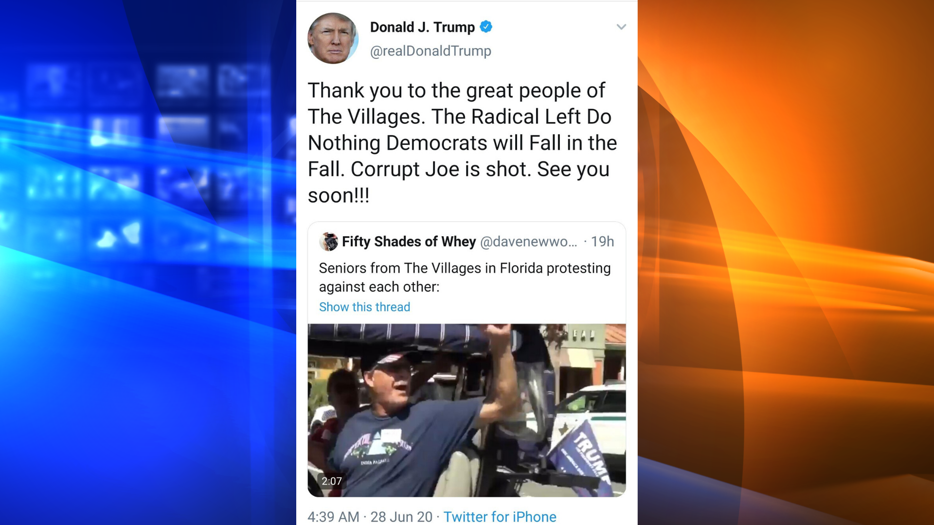 In a now-deleted tweet, Donald Trump on June 28, 2020 shared a video of a man chanting "white power." (Donald Trump/Twitter)