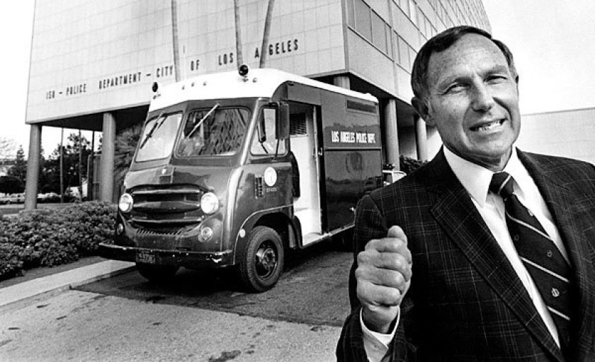 Former LAPD Chief Daryl Gates appears in a file photo from the Los Angeles Times.