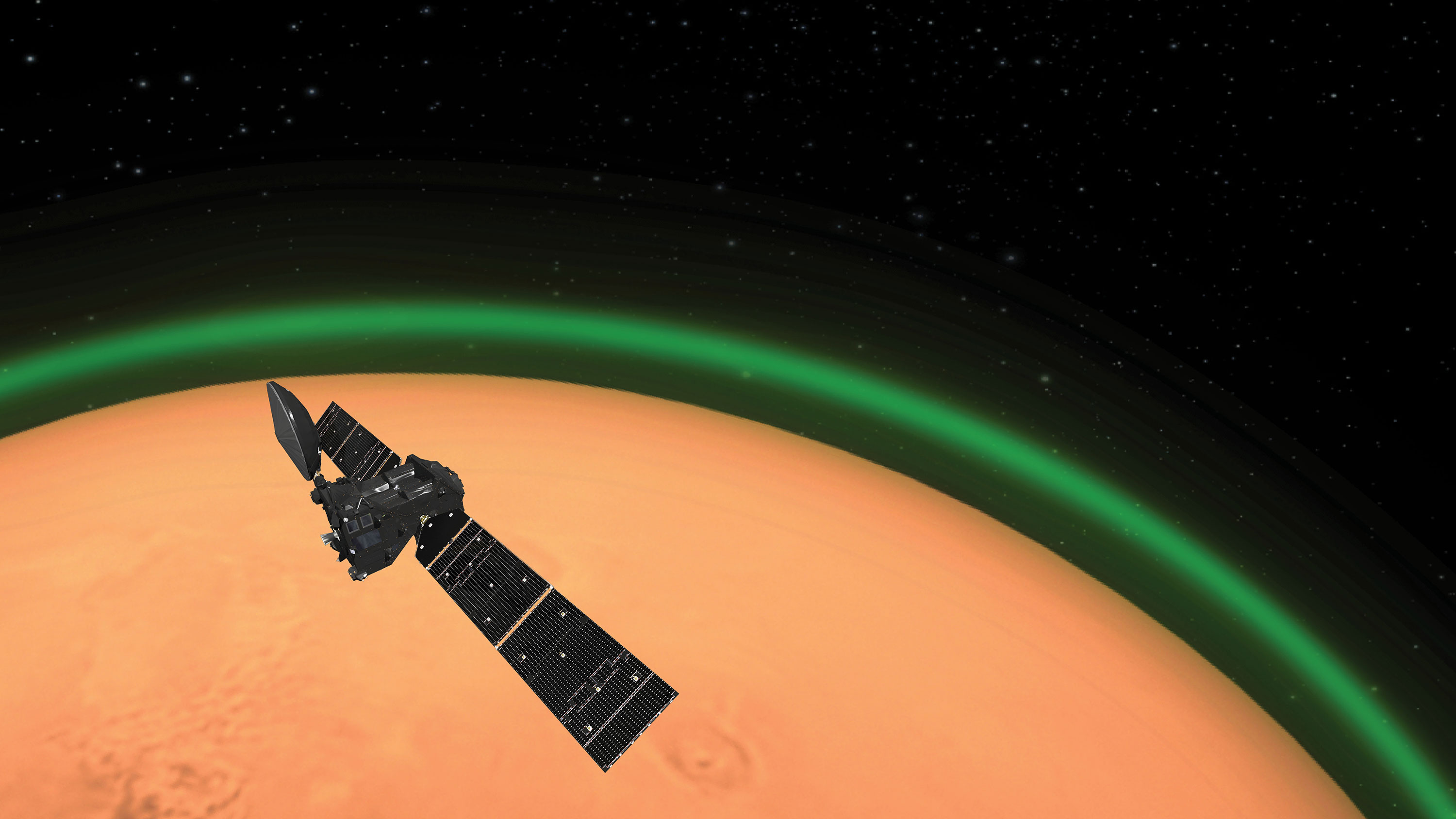 ExoMars spots unique green glow at the Red Planet (European Space Agency)