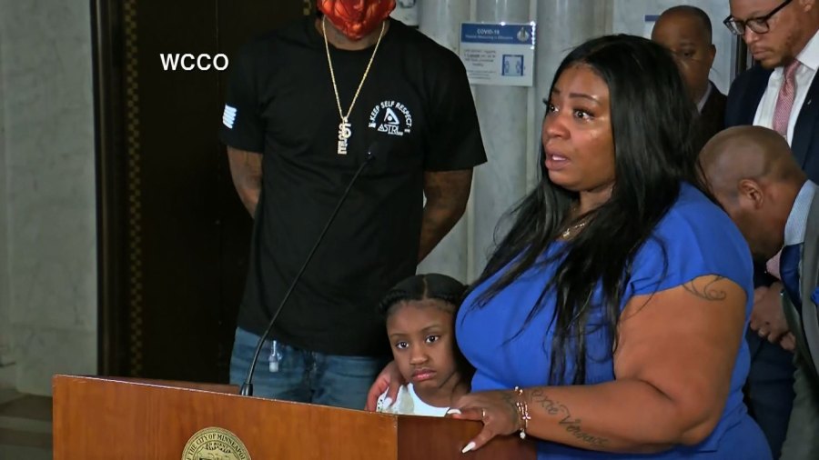 Roxie Washington spoke to reporters in Minneapolis about George Floyd and their daughter Gianna. (WCCO via CNN)