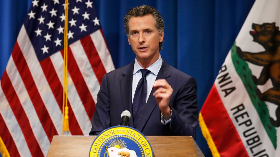 In this May 14, 2020, file photo California Gov. Gavin Newsom discusses his revised 2020-2021 state budget during a news conference in Sacramento. (Rich Pedroncelli / Associated Press)