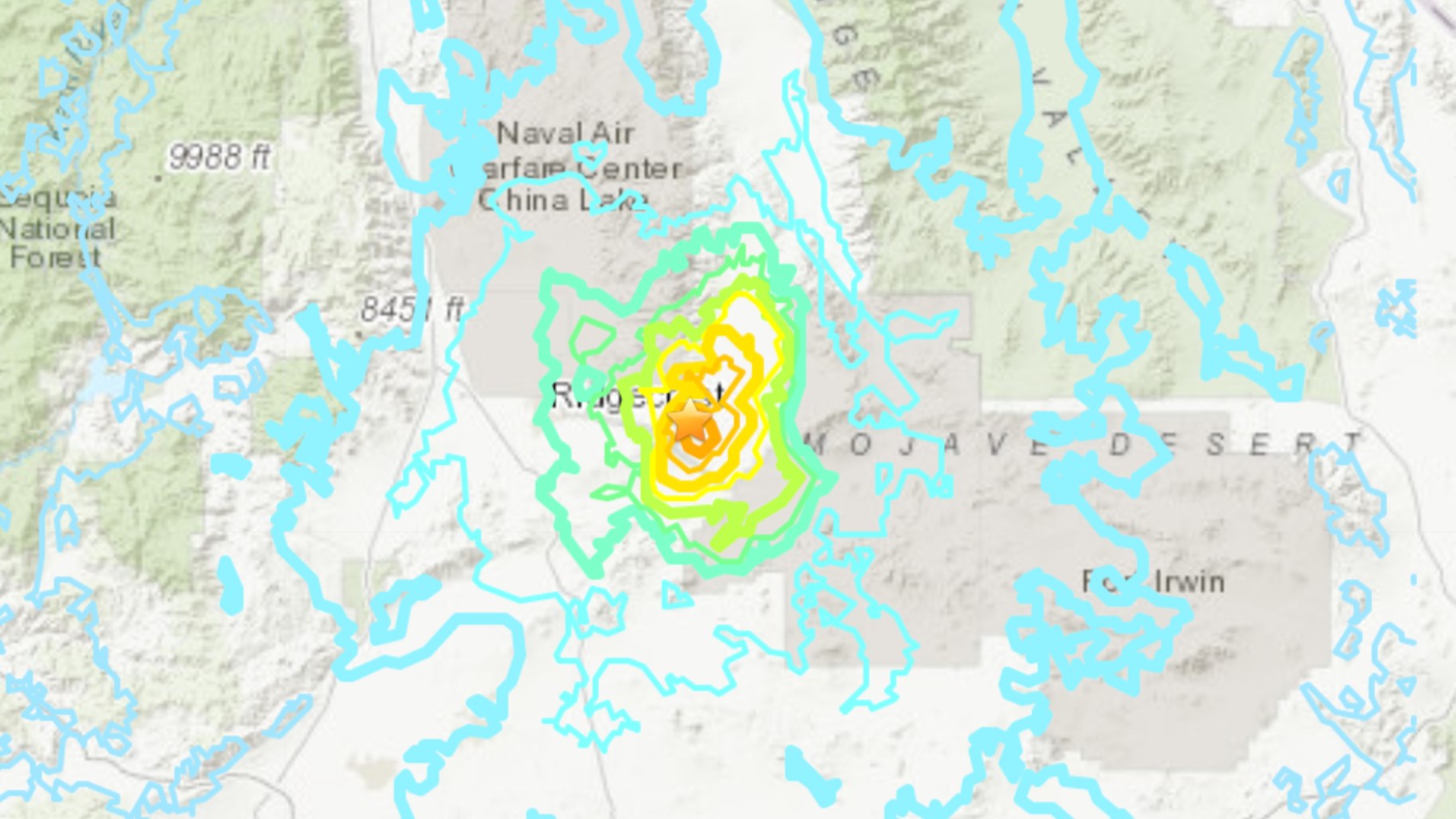 A map provided by the U.S. Geological Survey shows a 5.5 magnitude quake that hit near Ridgecrest on June 3, 2020.