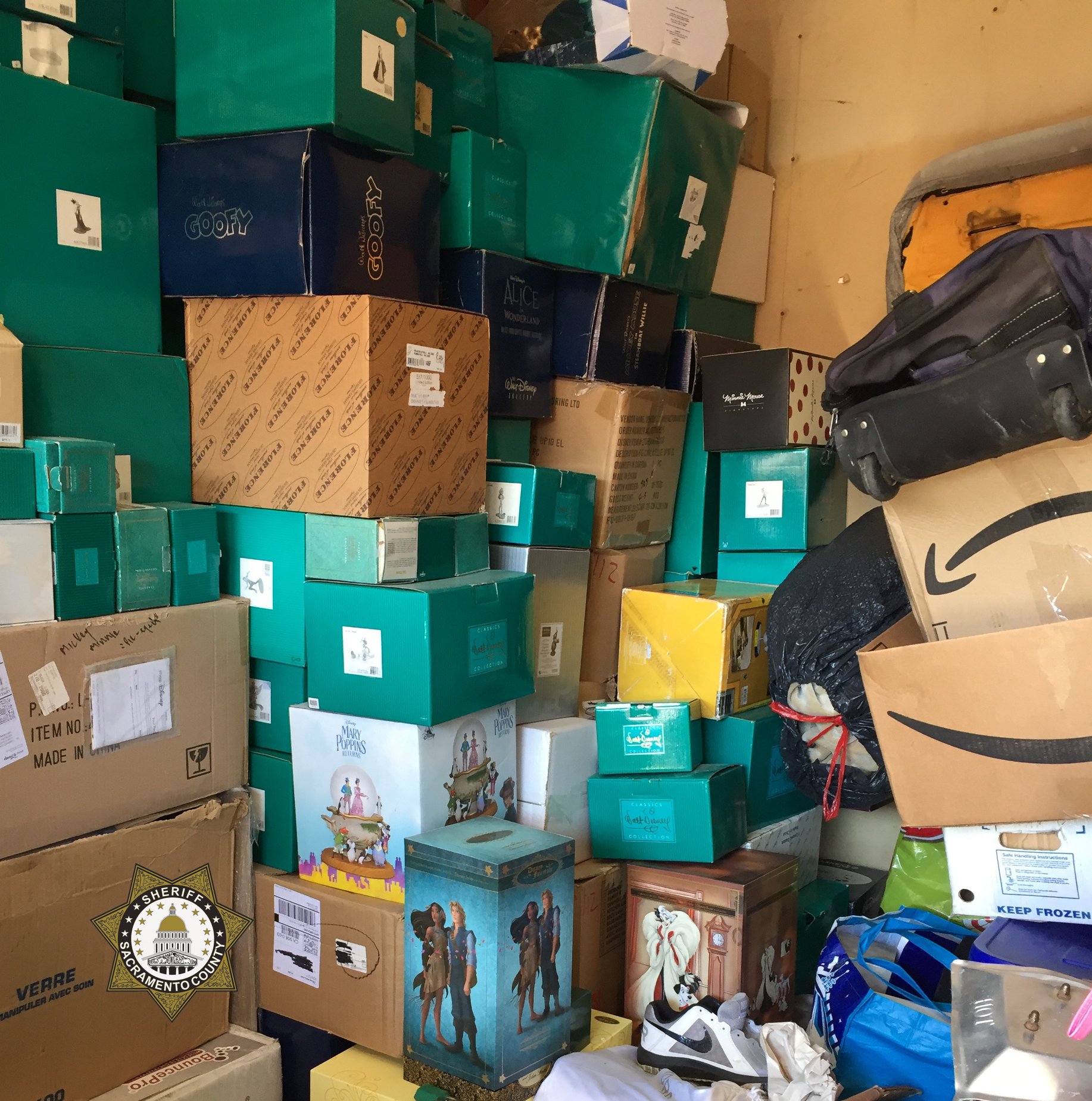 Authorities found thousands of dollars’ worth of stolen Disney memorabilia in a northern Sacramento storage unit on June 30, 2020.(Sacramento County Sheriff’s Department)