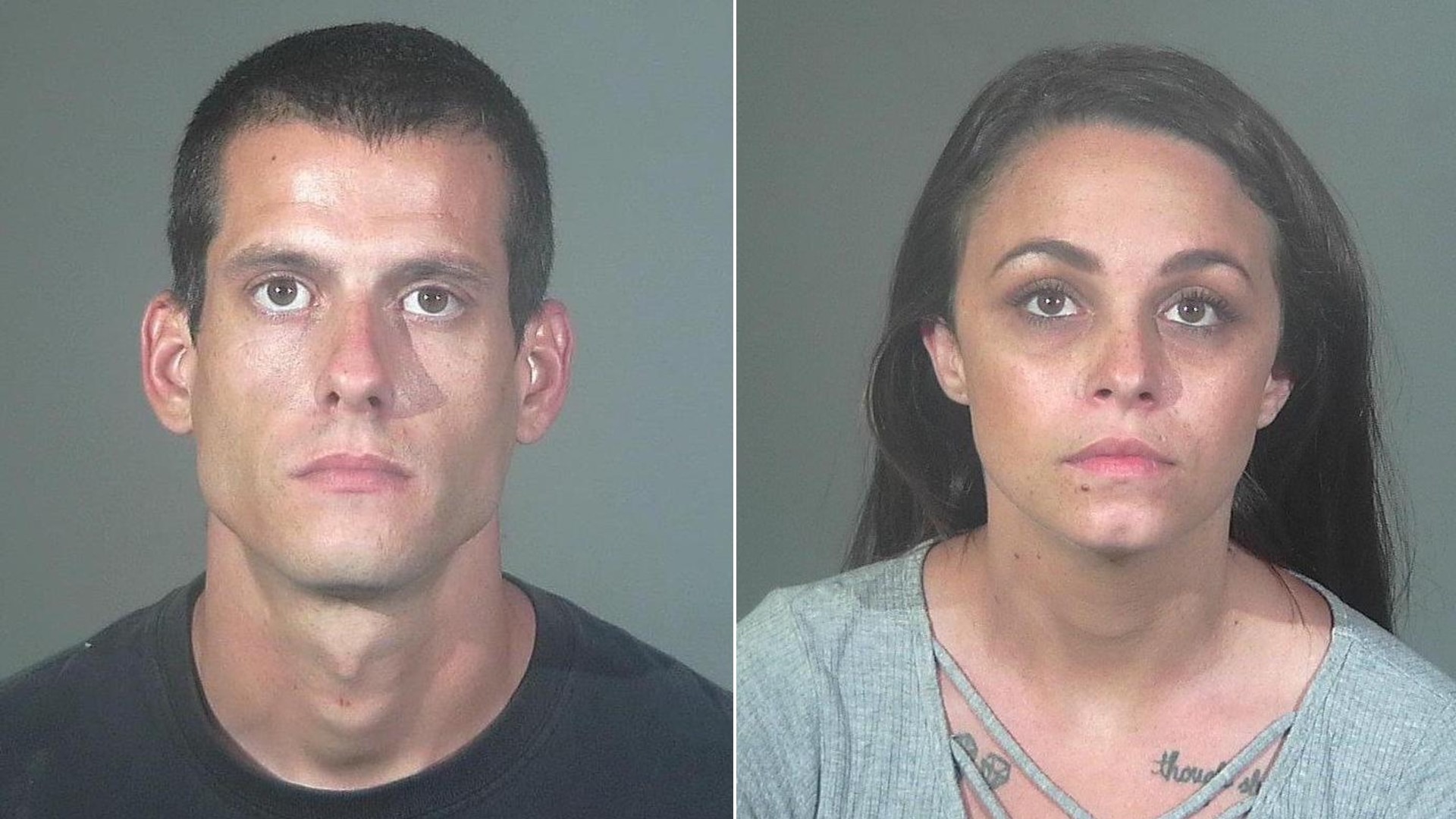 Gregory Howell, a 29-year-old from Carson, and Rachel Howell, a 29-year-old from Seal Beach, are seen in booking photos released by the Torrance Police Department on July 31, 2020.