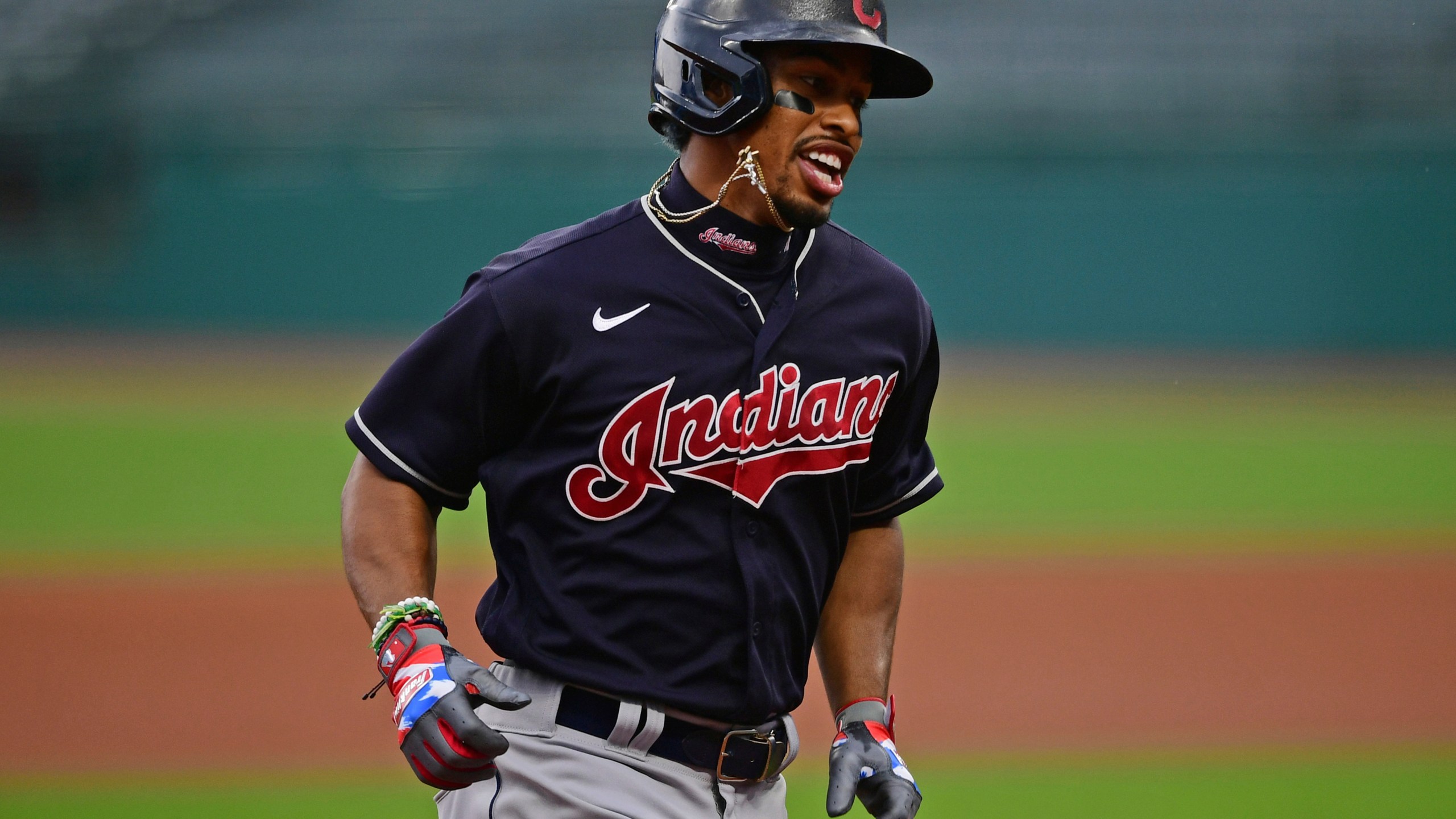 In this Friday, July 10, 2020 file photo, Cleveland Indians' Francisco Lindor runs the bases after hitting a home run during a simulated game at Progressive Field in Cleveland.(David Dermer/Associated Press)