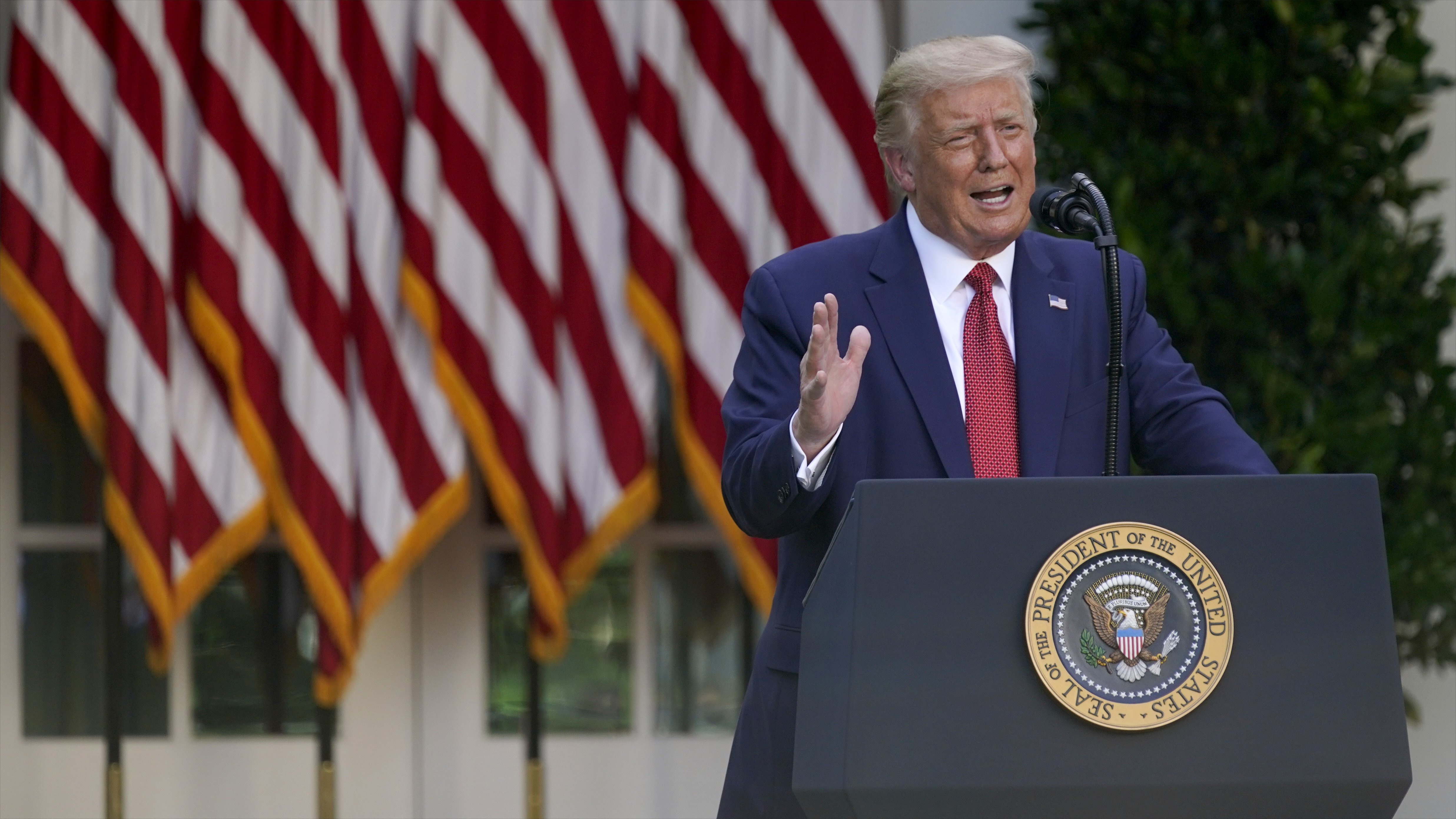 President Donald Trump speaks during a news conference in the Rose Garden of the White House on July 14, 2020, in Washington. (AP Photo/Evan Vucci)