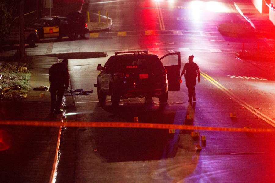 In this Oct. 16, 2016, file photo, Vallejo police officers work at the scene of a police shooting in Vallejo. (Chris Preovolos / San Francisco Chronicle via Associated Press)