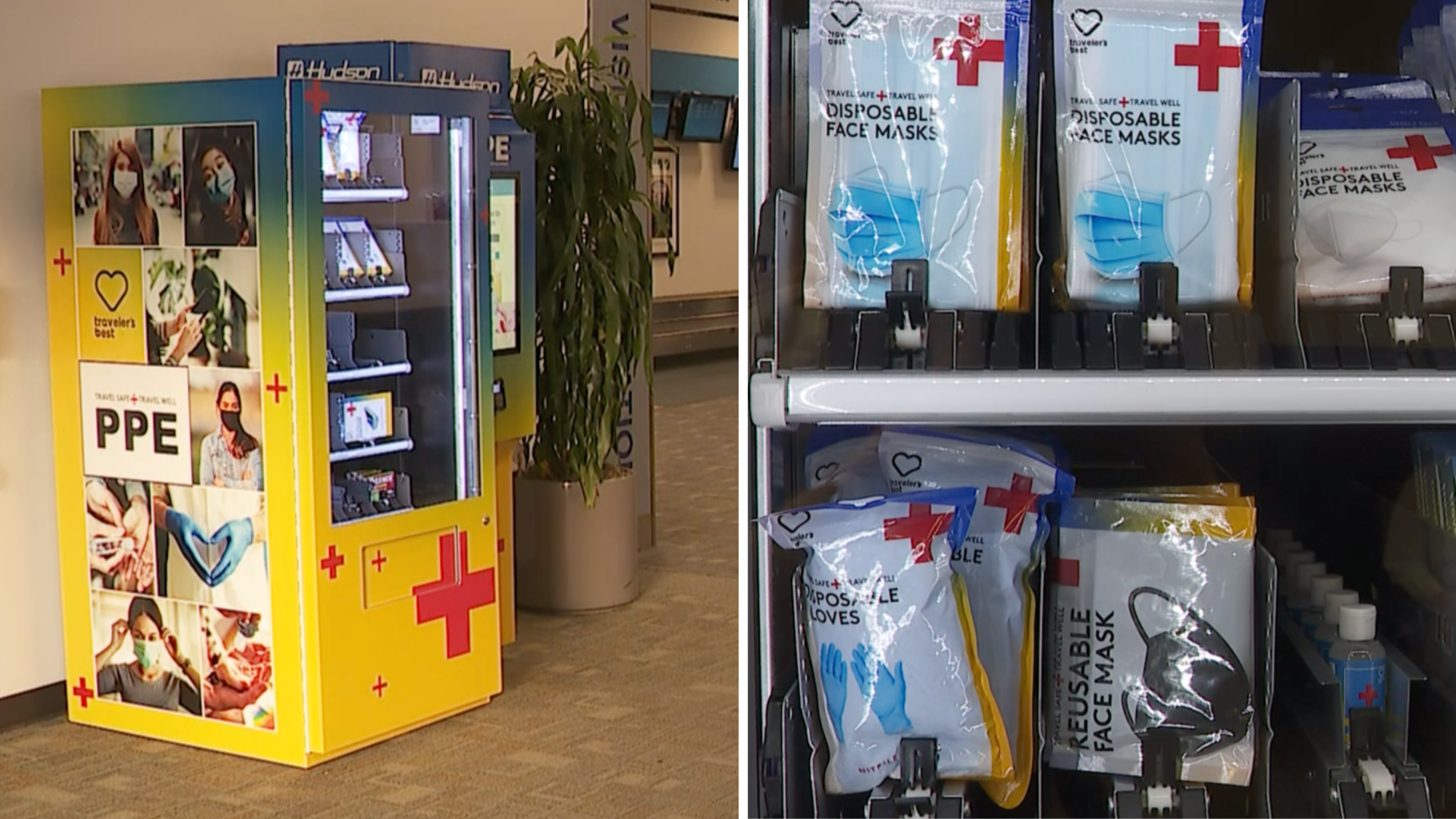 A newly installed PPE vending machine is seen at Hollywood Burbank Airport on July 10, 2020. (KTLA)