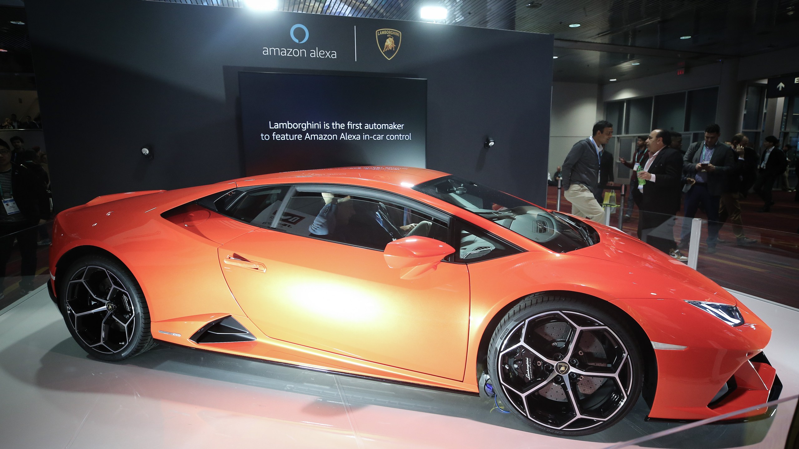 In this file photo, a Lamborghini Huracan Evo is displayed at CES 2020 at the Las Vegas Convention Center on January 8, 2020 in Las Vegas, Nevada. (Mario Tama/Getty Images)