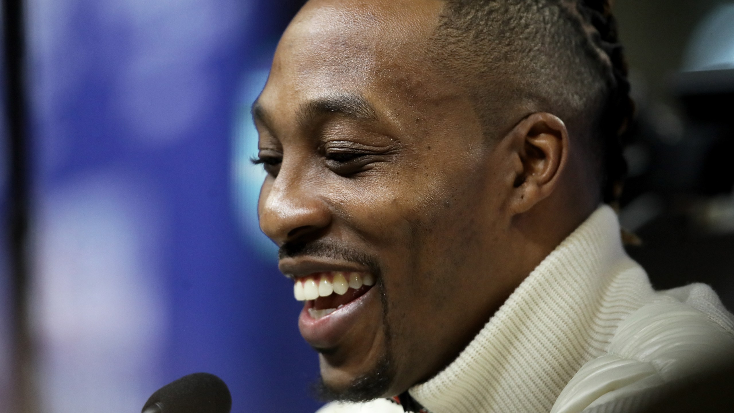 Dwight Howard of the Los Angeles Lakers speaks to the media during 2020 NBA All-Star Practice Media Day at Wintrust Arena on Feb. 15, 2020 in Chicago, Illinois. (Jonathan Daniel/Getty Images)