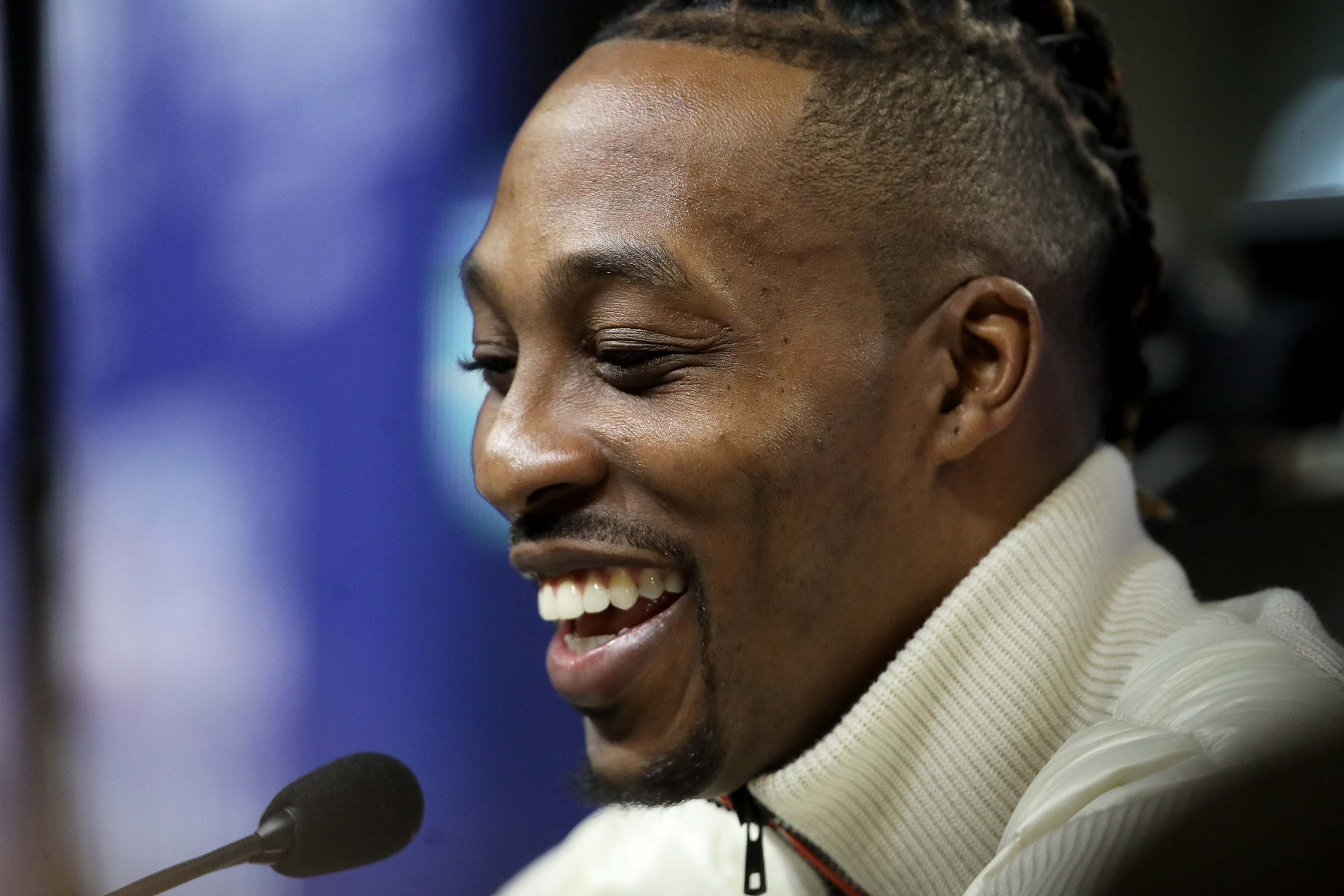 Dwight Howard of the Los Angeles Lakers speaks to the media during 2020 NBA All-Star Practice Media Day at Wintrust Arena on Feb. 15, 2020 in Chicago, Illinois. (Jonathan Daniel/Getty Images)