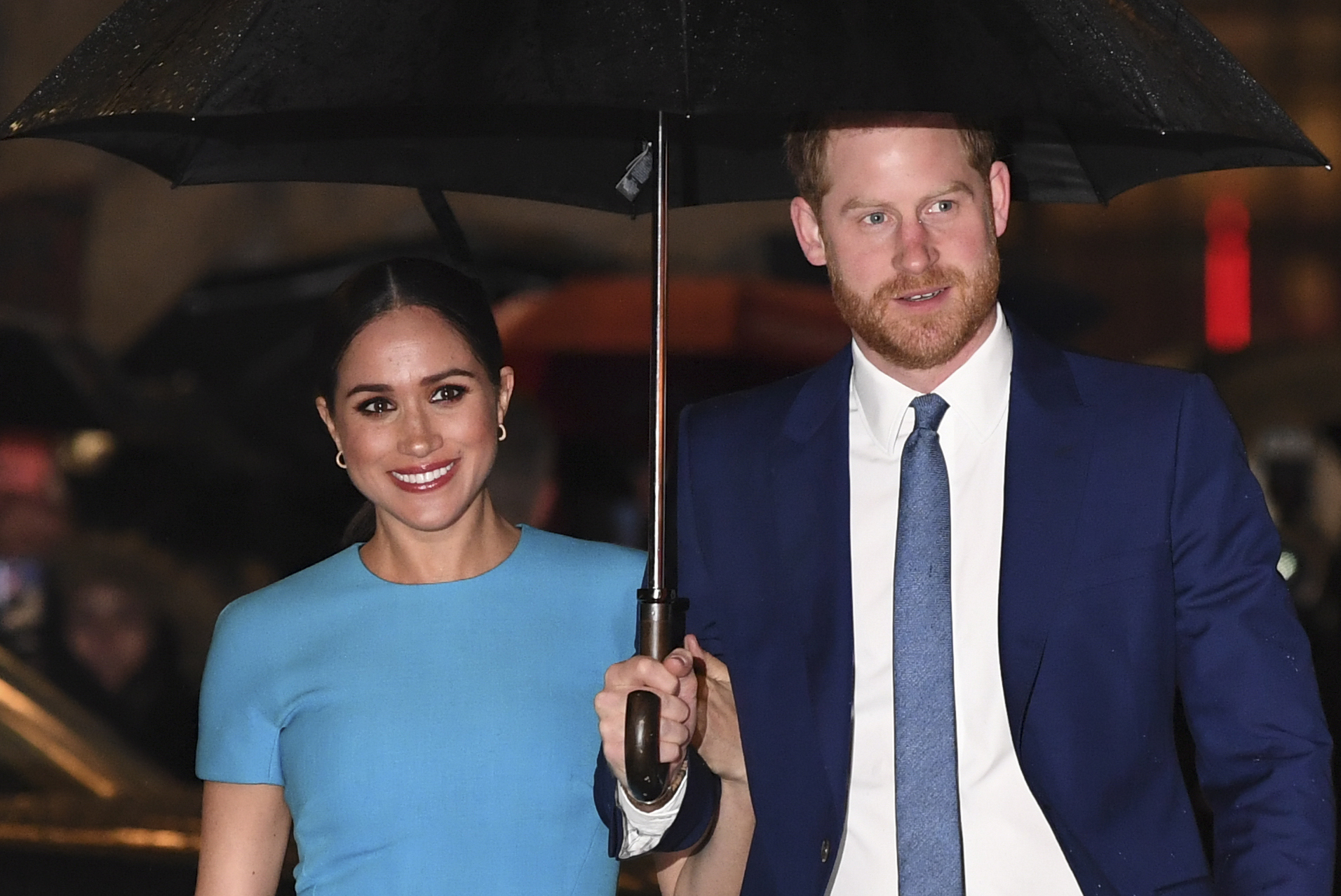 Britain's Prince Harry and Meghan Markle arrive to attend the Endeavour Fund Awards at Mansion House in London on March 5, 2020. (DANIEL LEAL-OLIVAS/AFP via Getty Images)