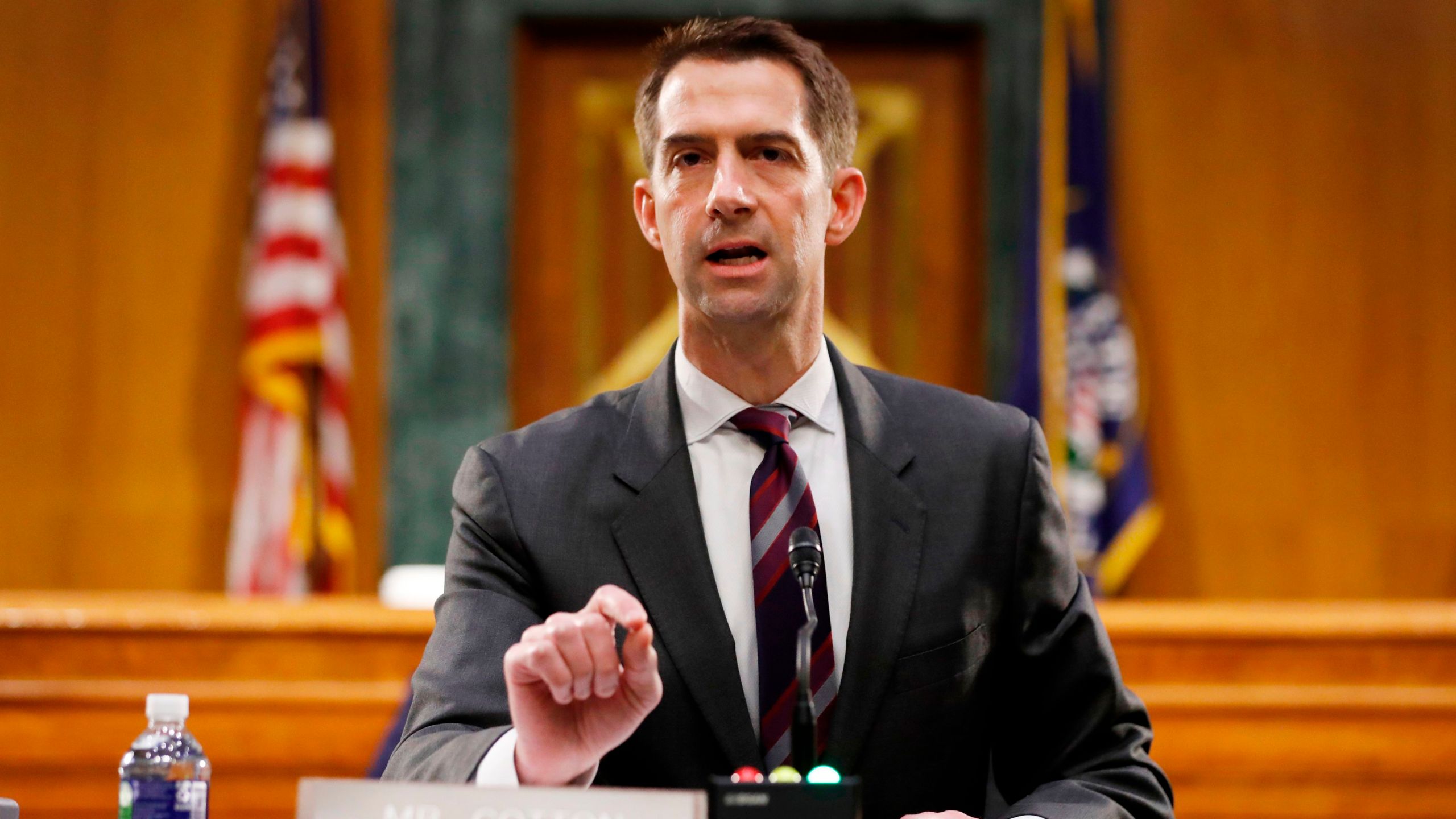 Sen. Tom Cotton speaks during a Senate Intelligence Committee nomination hearing for Rep. John Ratcliffe on Capitol Hill on May 5, 2020. (ANDREW HARNIK / AFP / Getty Images)