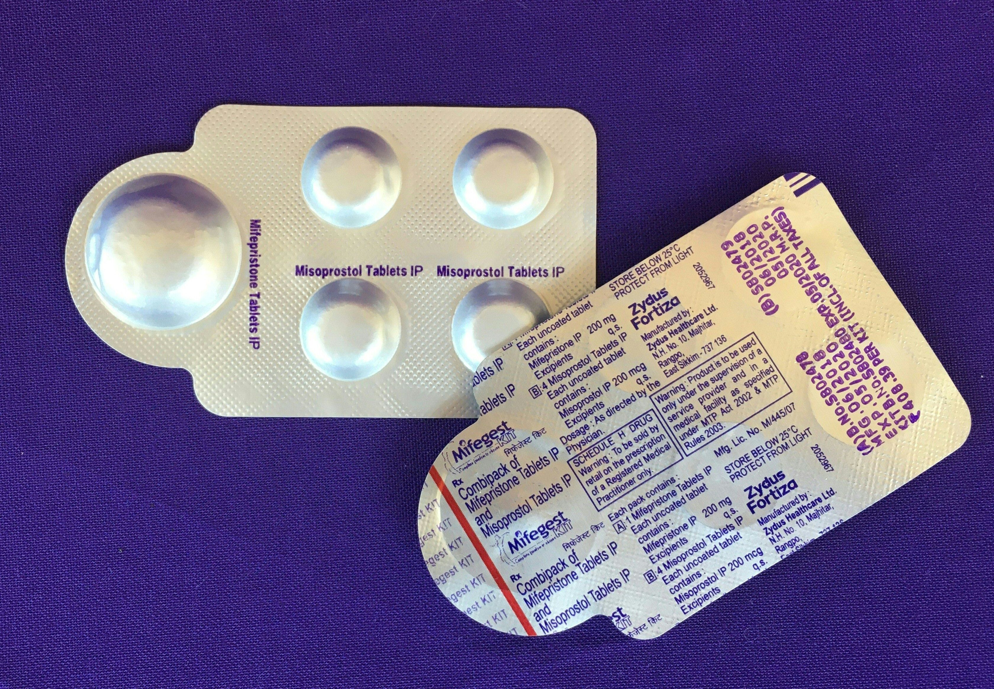 Image dated May 8, 2020 courtesy of Plan C shows a combination pack of mifepristone and misoprostol tablets, two medicines used together, also called the abortion pill. (ELISA WELLS/PLAN C/AFP via Getty Images)