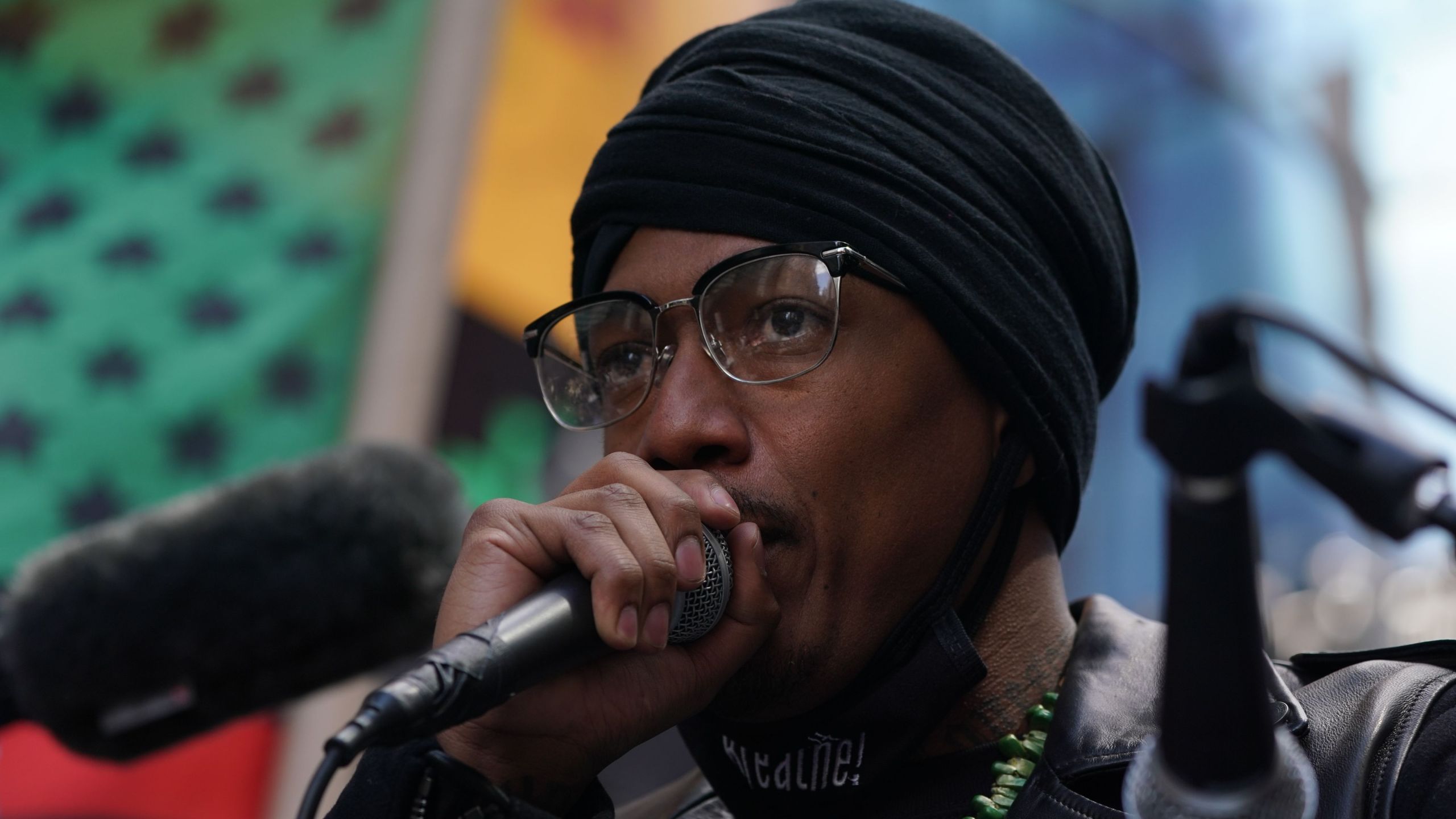 Nick Cannon speaks during a Black Lives Matter protest in Times Square over the death of George Floyd by a Minneapolis police officer on June 7, 2020. (BRYAN R. SMITH/AFP via Getty Images)