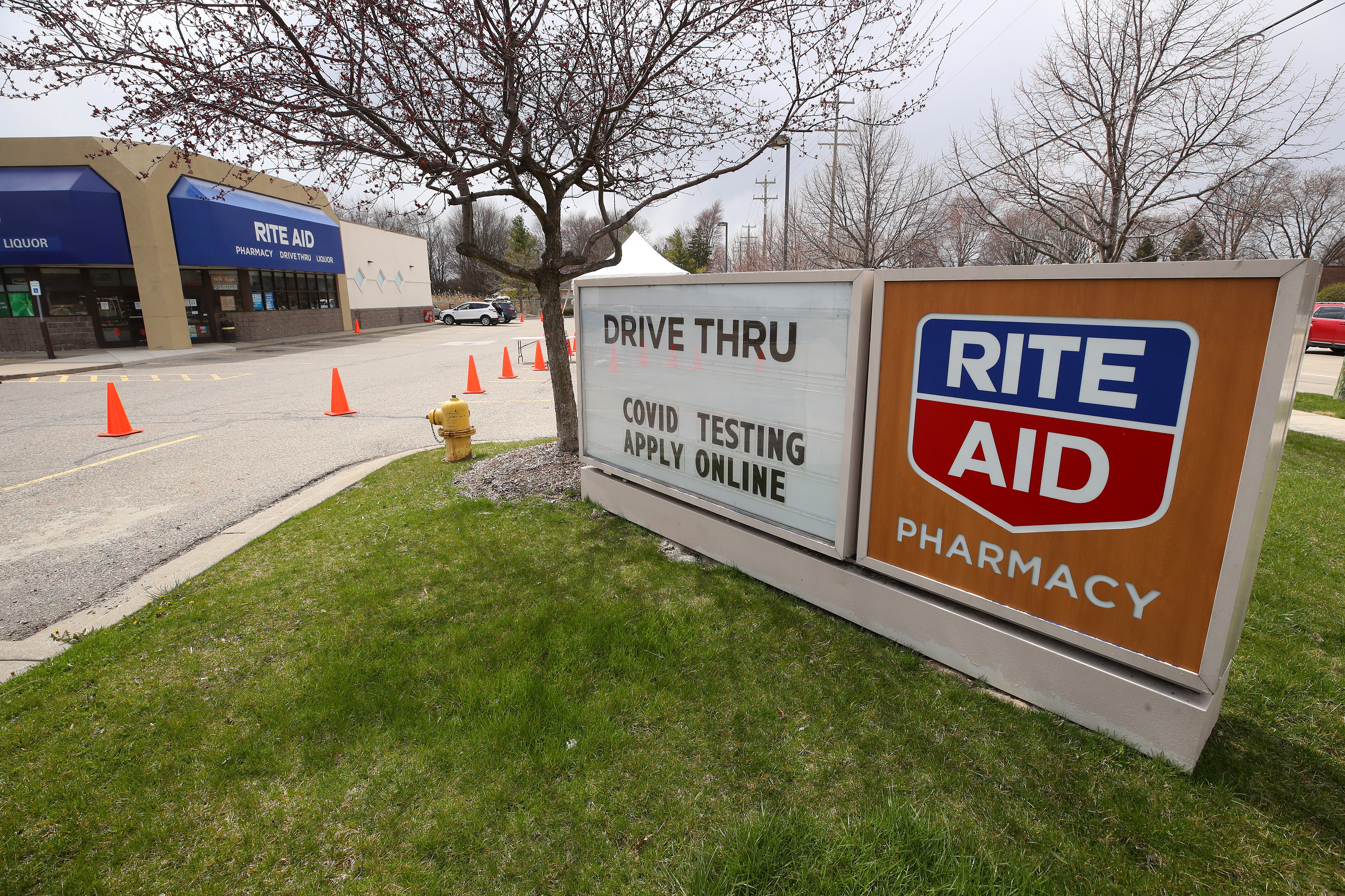 A Rite Aid pharmacy offering drive thru coronavirus testing is seen on April 21, 2020, in Macomb, Michigan. (Gregory Shamus/Getty Images)