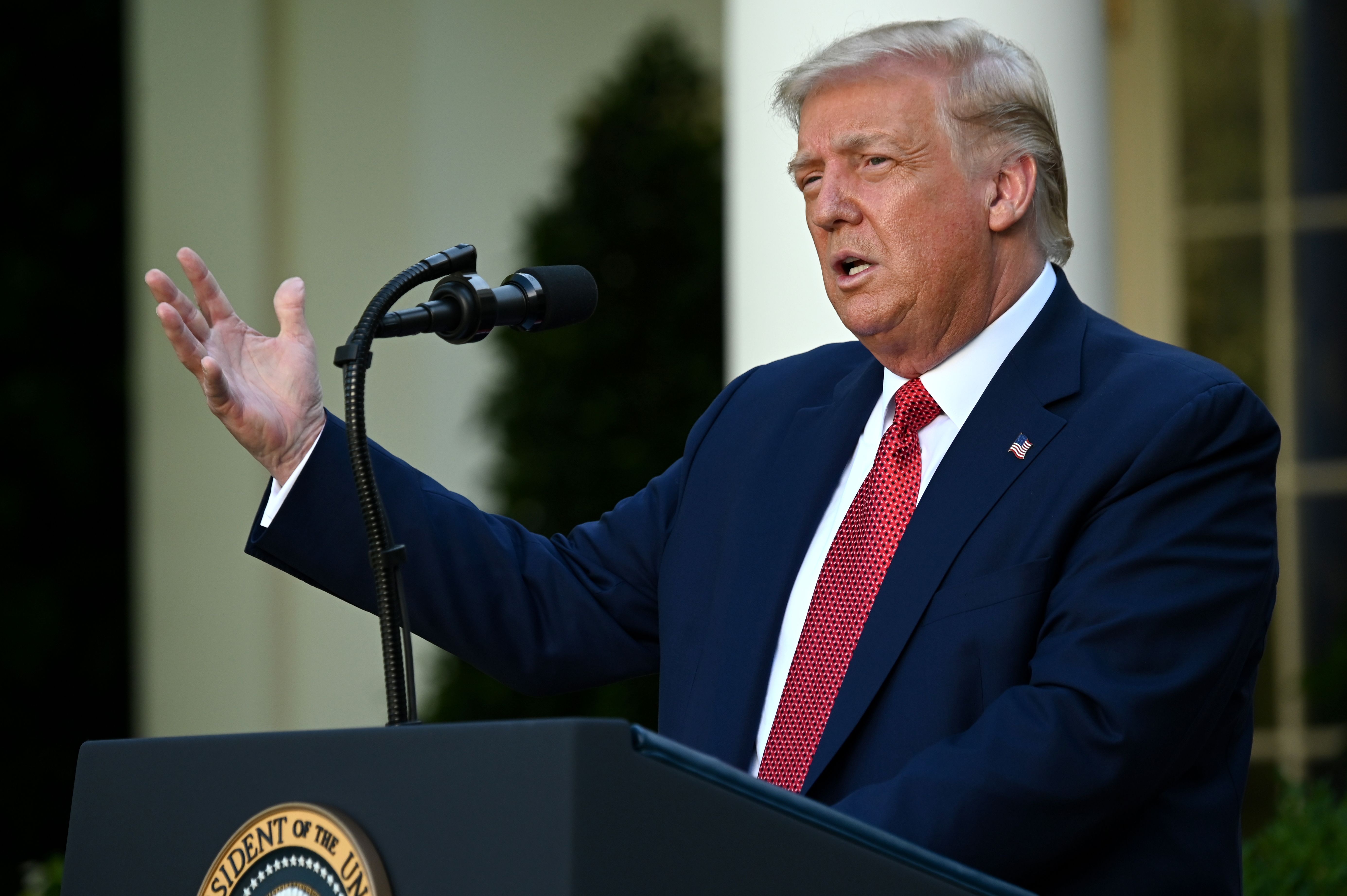 Donald Trump delivers a press conference in the Rose Garden of the White House on July 14, 2020. (JIM WATSON/ Getty Images)