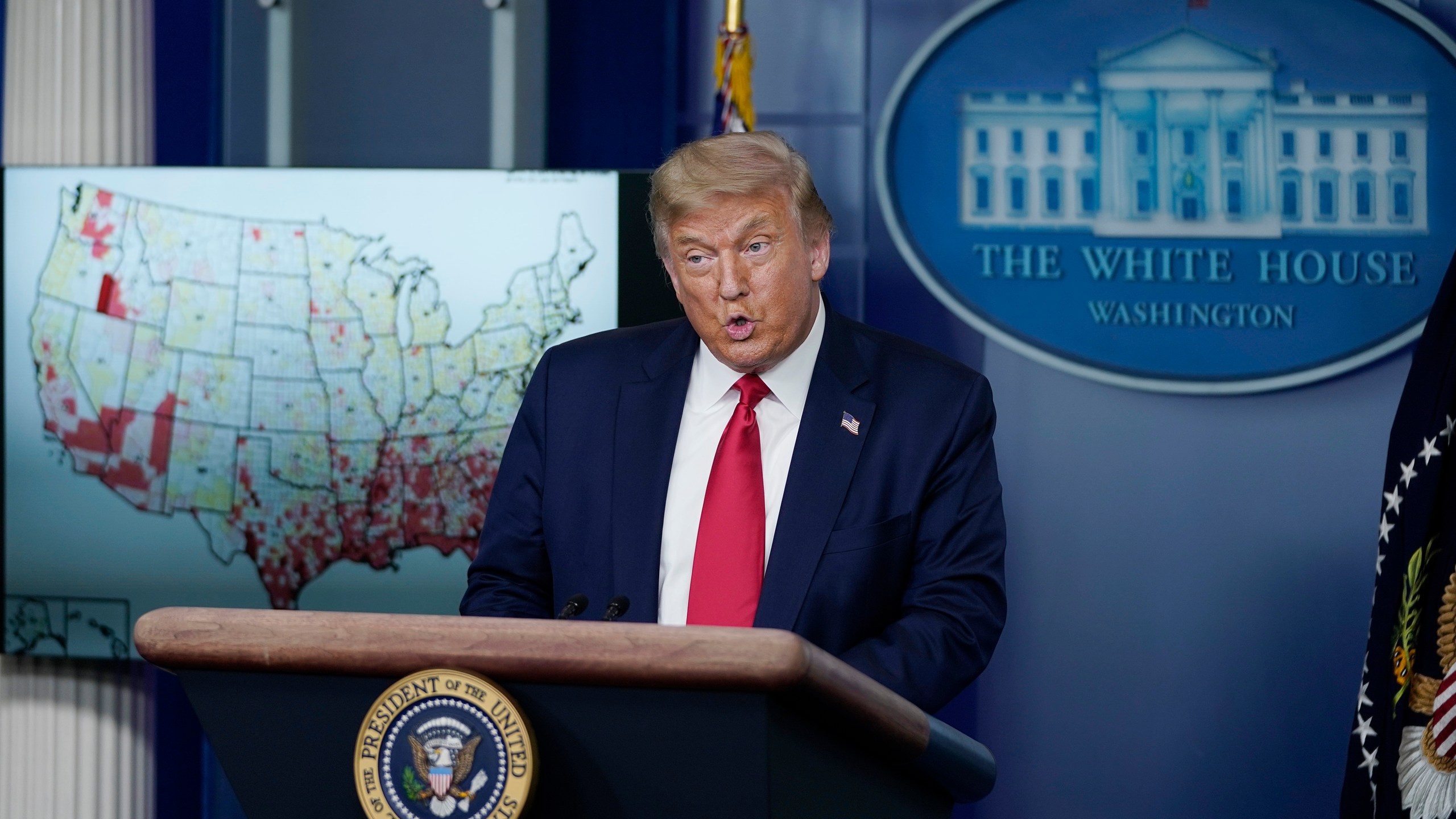 President Donald Trump speaks during a news conference about his administration's response to the ongoing coronavirus pandemic at the White House on July 23, 2020. (Drew Angerer/Getty Images)