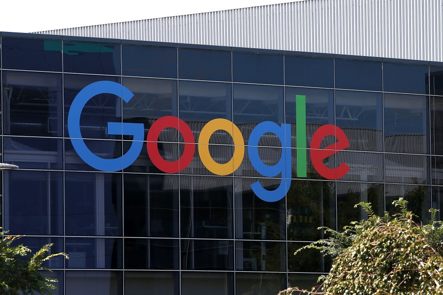 The company logo is displayed at the Google headquarters in Mountain View in this Sept. 2, 2015 file photo. (Justin Sullivan/Getty Images)